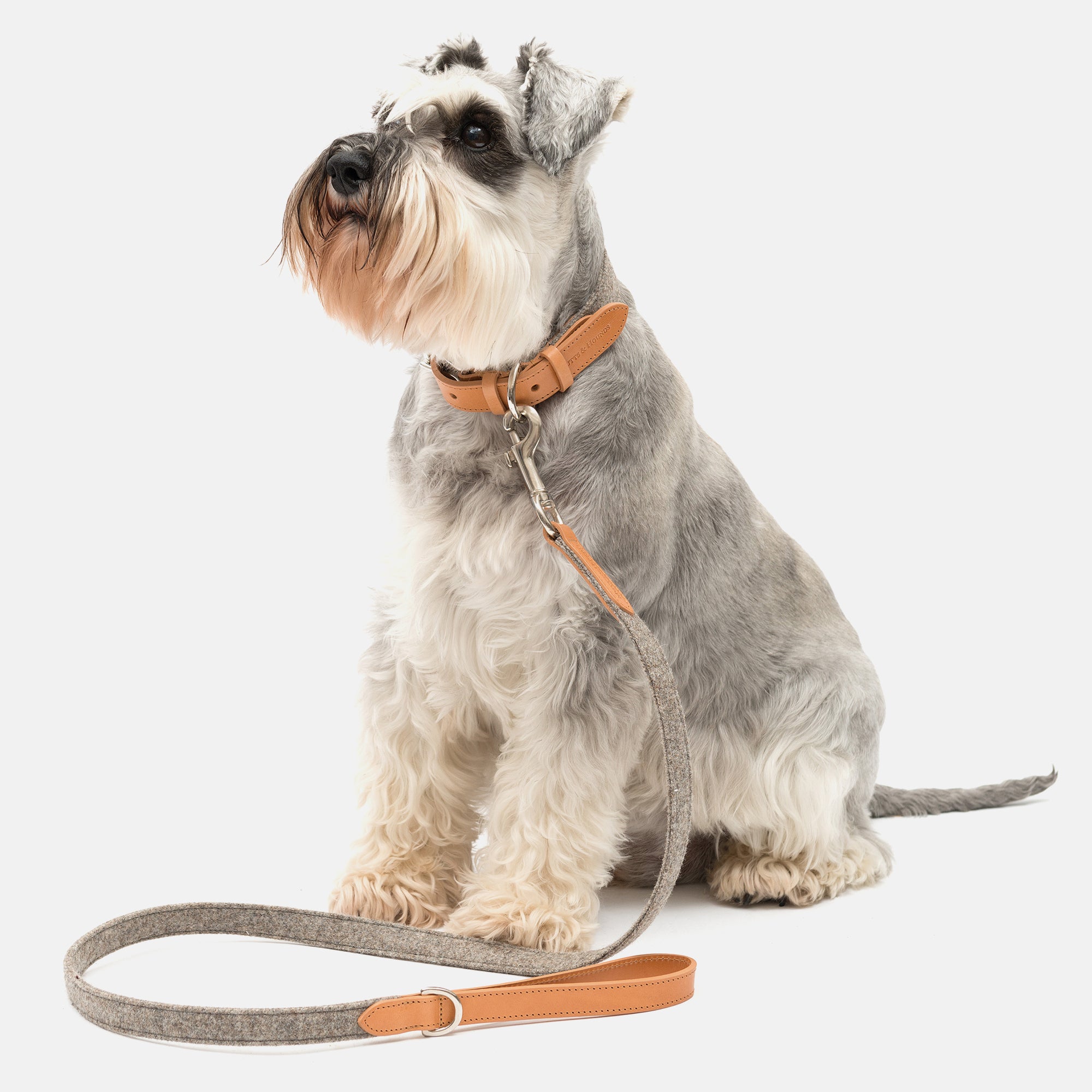 Camello Leather & Grey Tweed Dog Lead