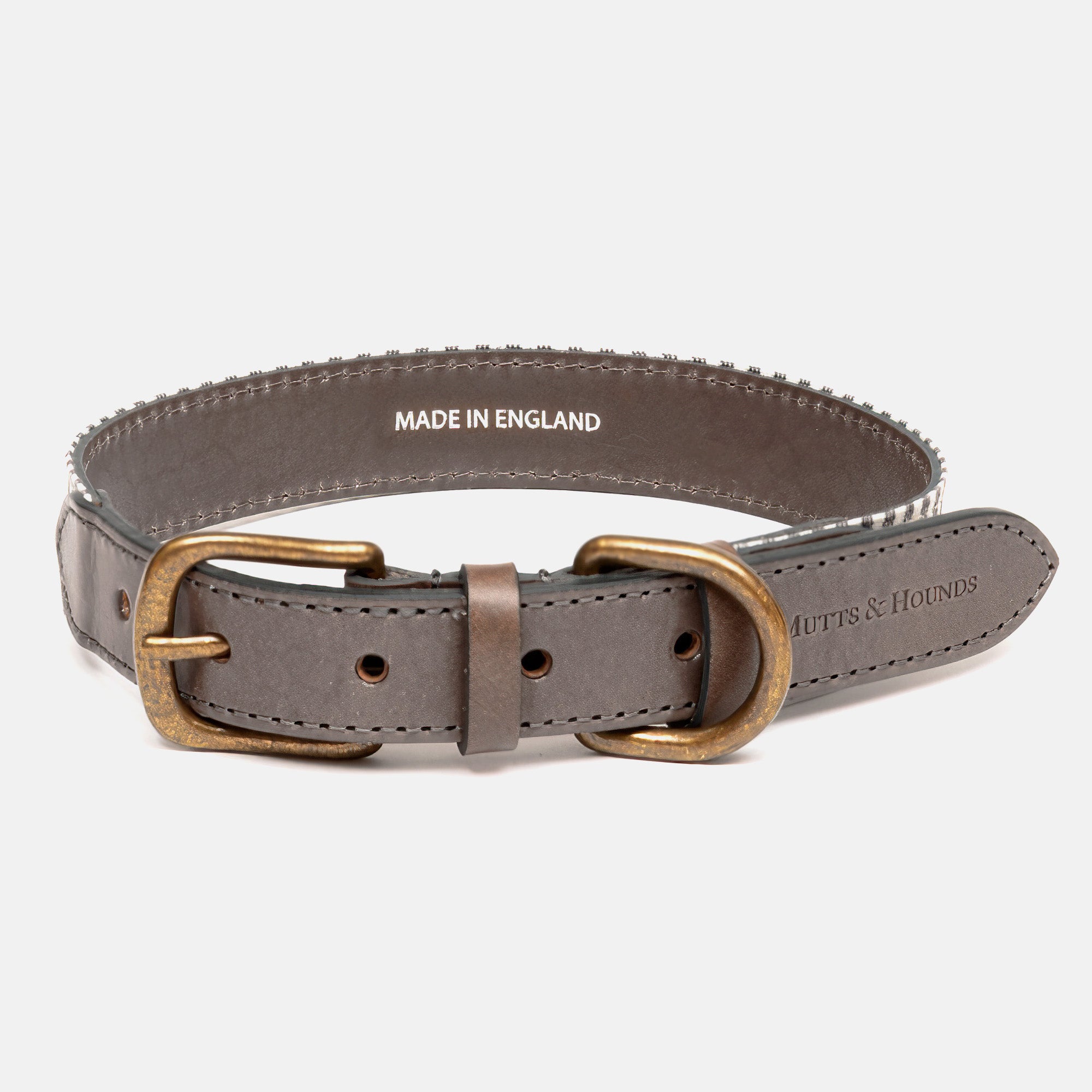 Charcoal Stripe & Leather Dog Collar (Brass, Tiny)