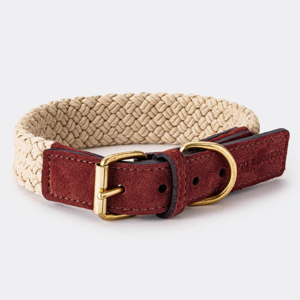 Hugo & Hudson Woven Rope & Brown Suede Leather Dog Collar
