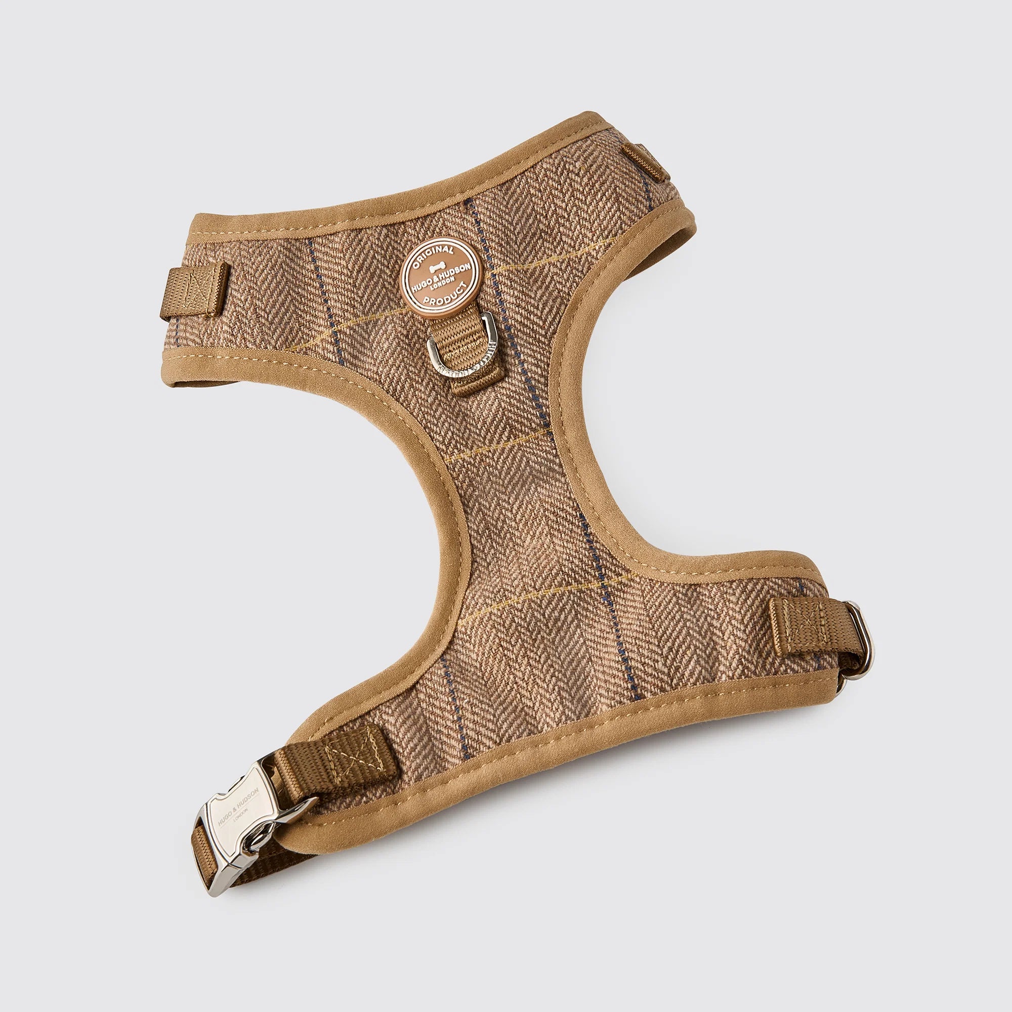 Hugo & Hudson Caramel Checked Luxury Tweed Dog Harness