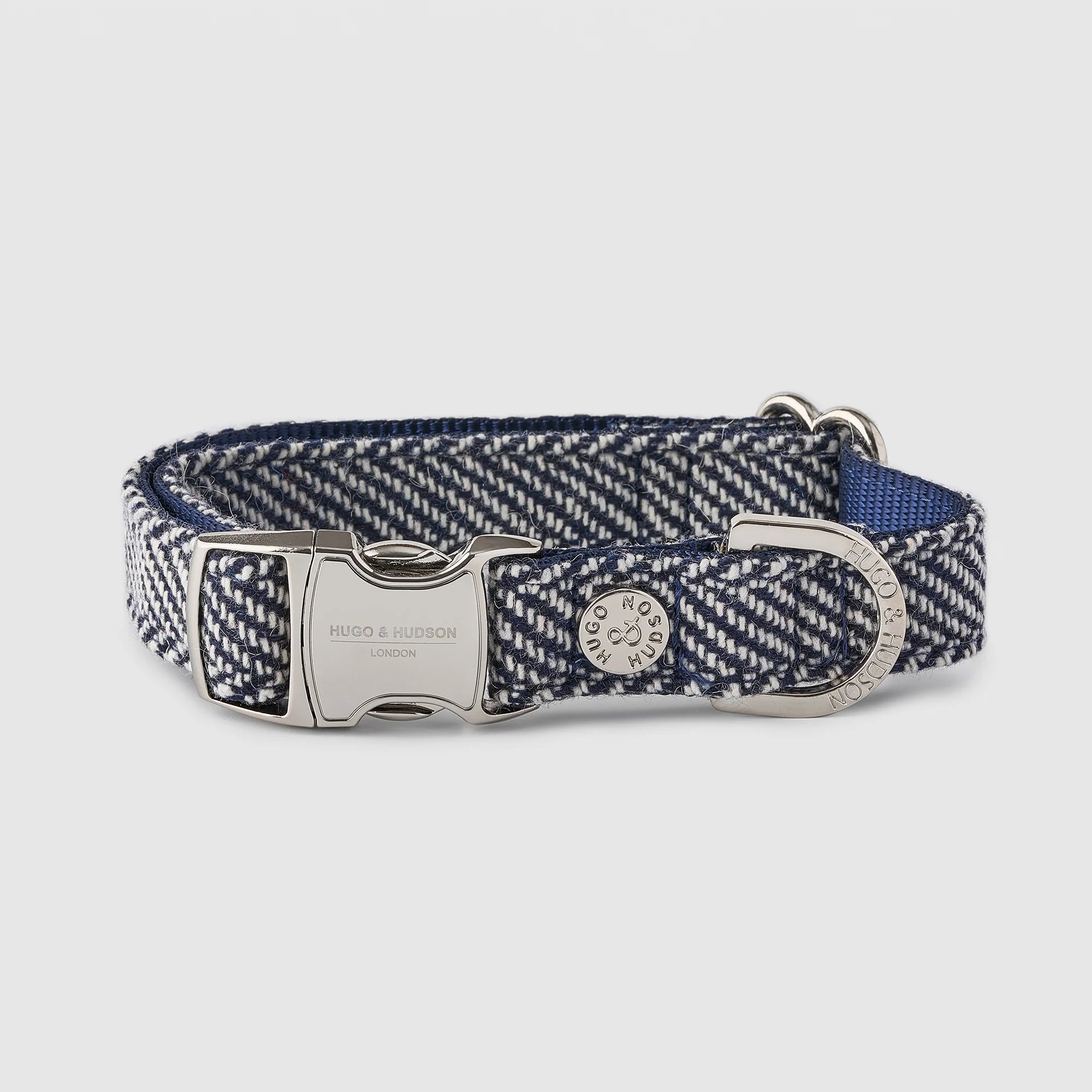 Hugo & Hudson Navy Herringbone Luxury Tweed Dog Collar