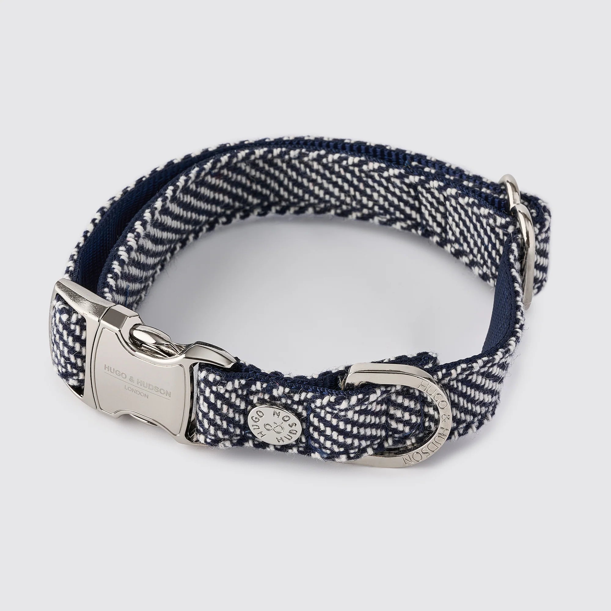 Hugo & Hudson Navy Herringbone Luxury Tweed Dog Collar