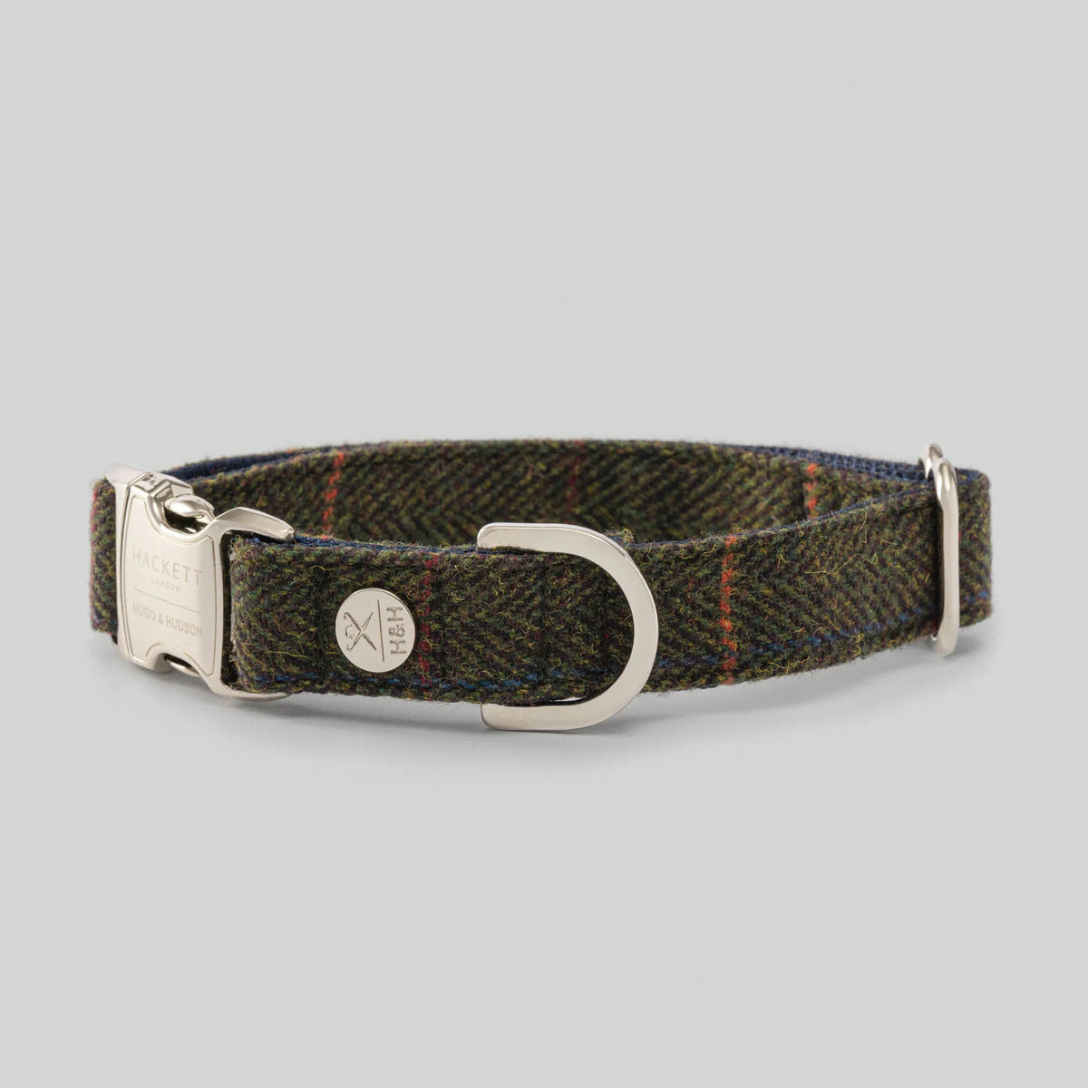 Hugo & Hudson X Hackett Dark Green Checked Herringbone Tweed Dog Collar
