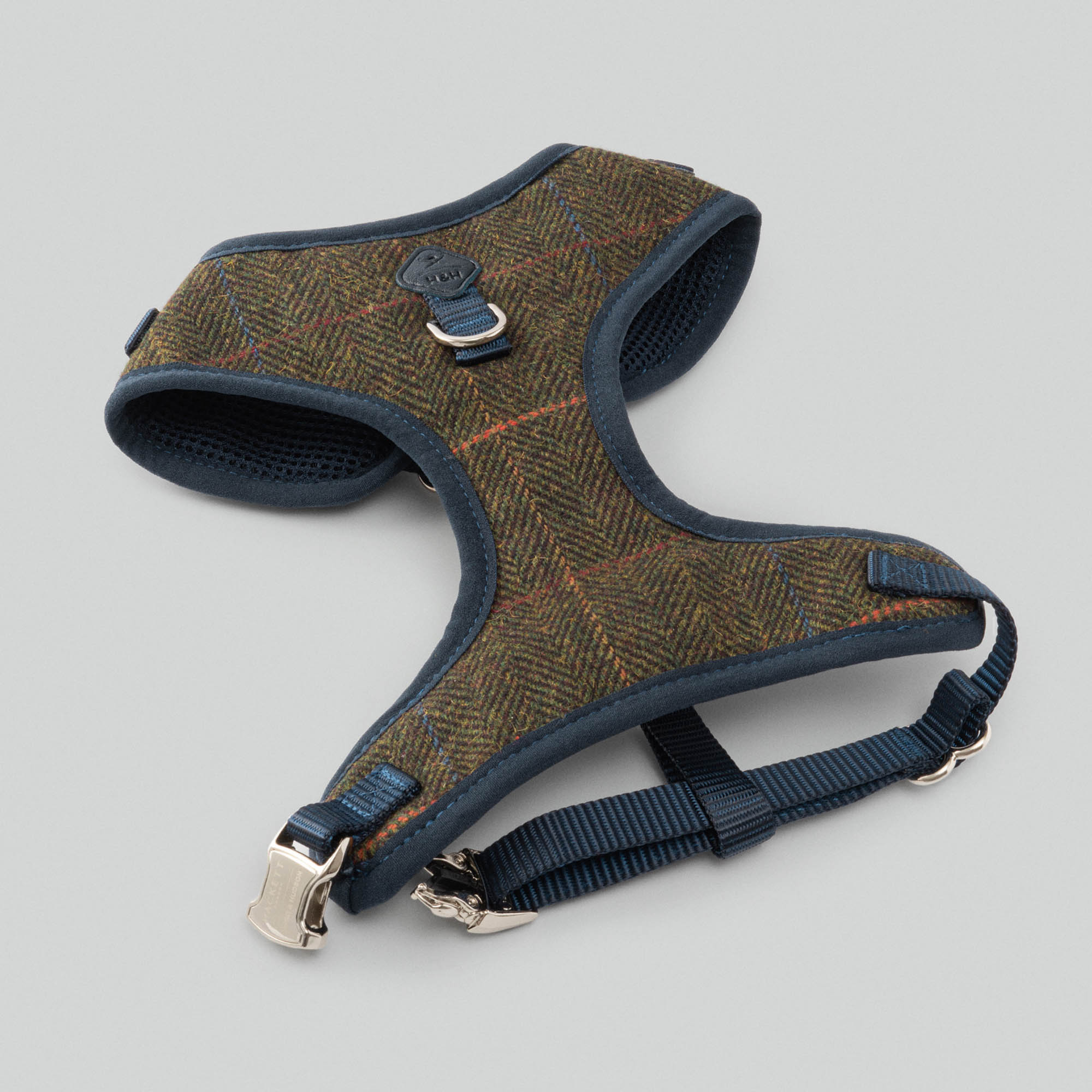 Hugo & Hudson X Hackett Dark Green Checked Herringbone Tweed Dog Harness