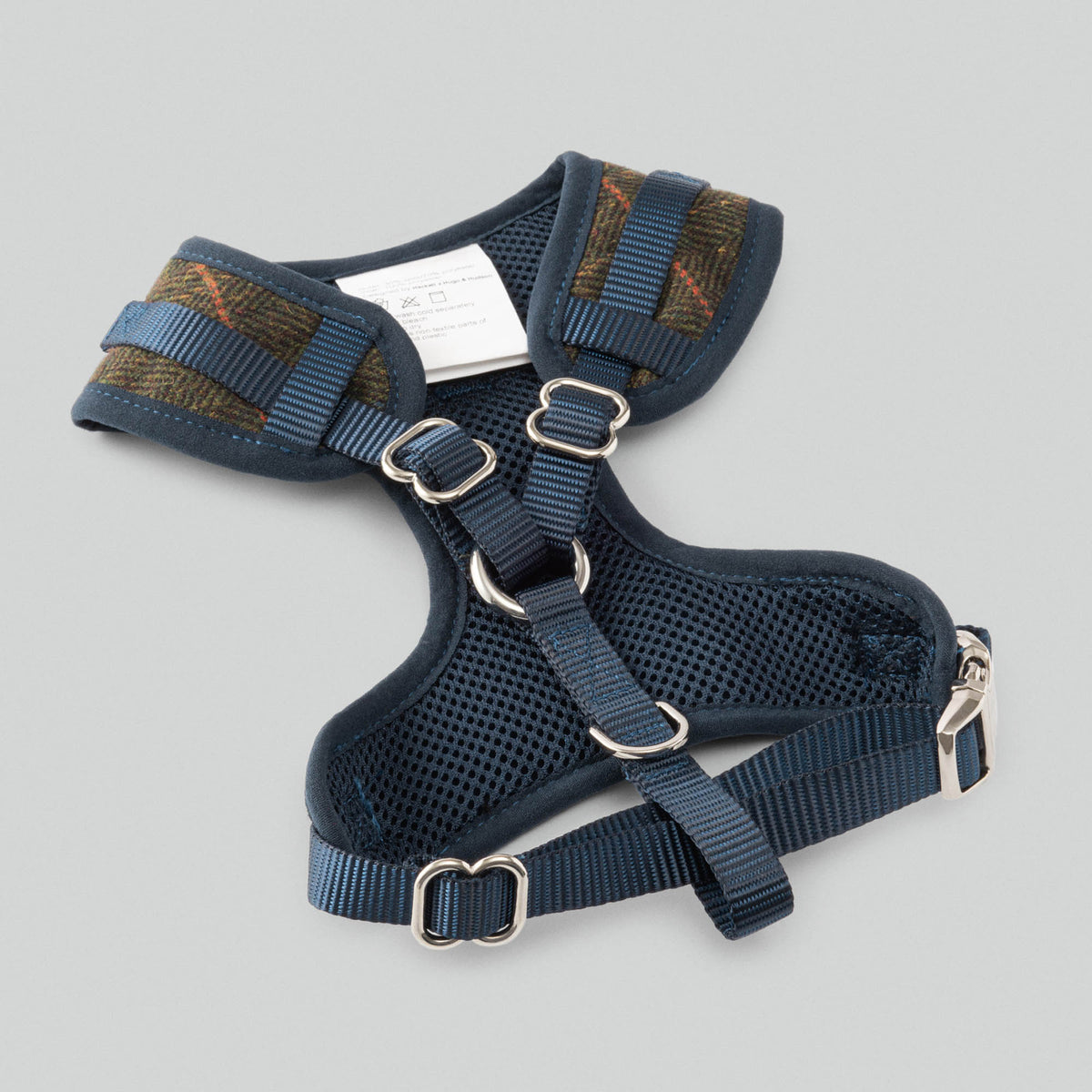 Hugo & Hudson X Hackett Dark Green Checked Herringbone Tweed Dog Harness