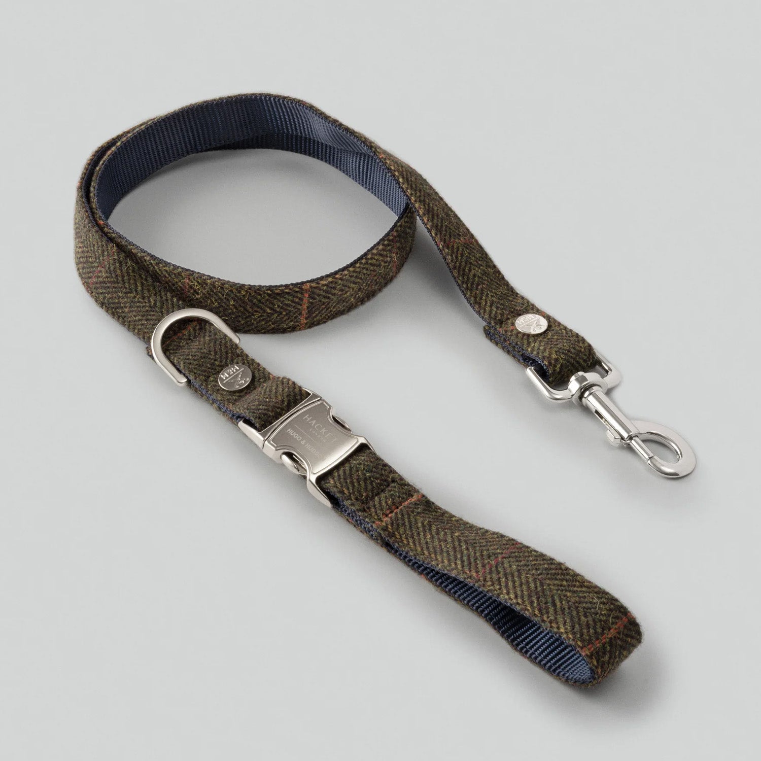 Hugo & Hudson X Hackett Dark Green Checked Herringbone Tweed Dog Lead
