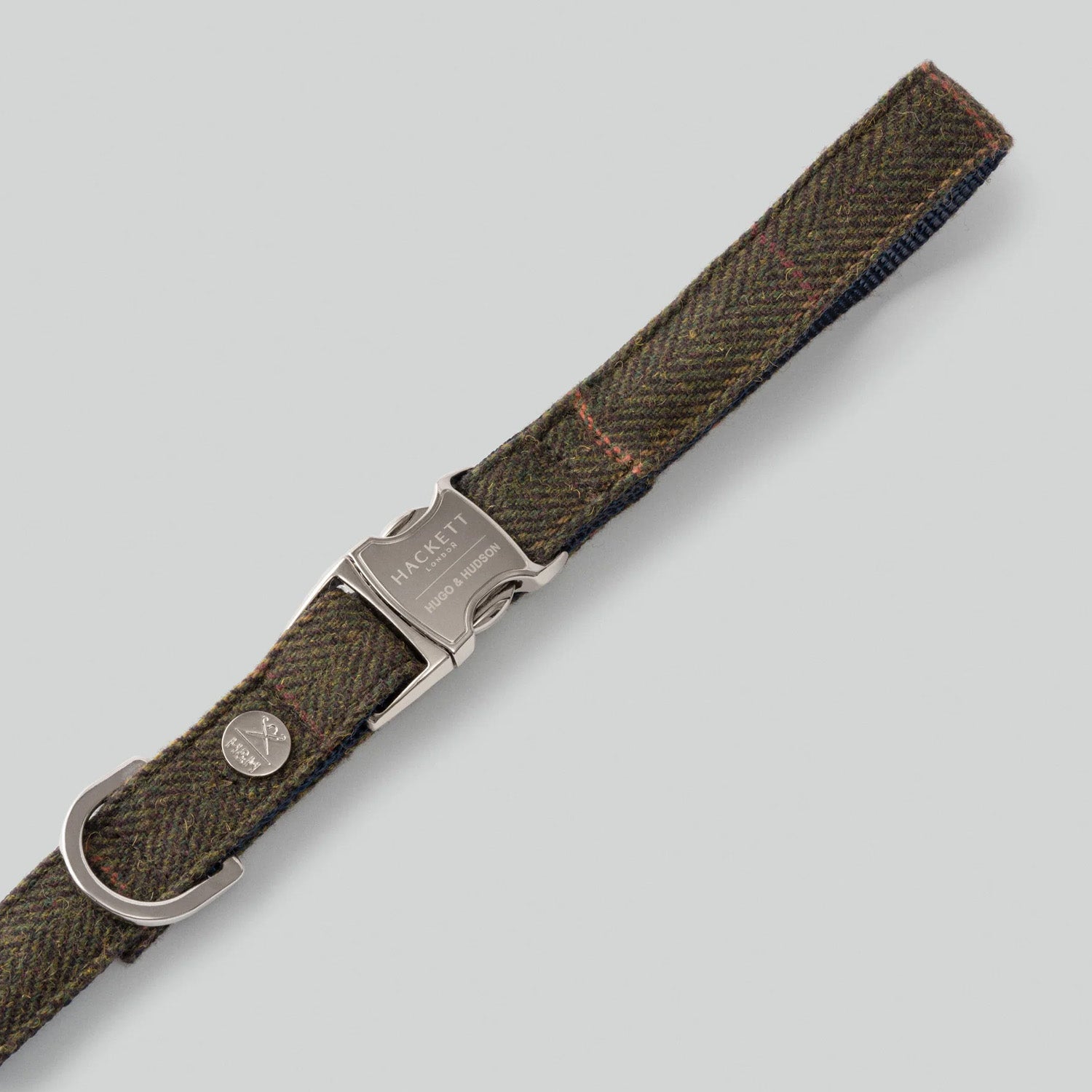 Hugo & Hudson X Hackett Dark Green Checked Herringbone Tweed Dog Lead