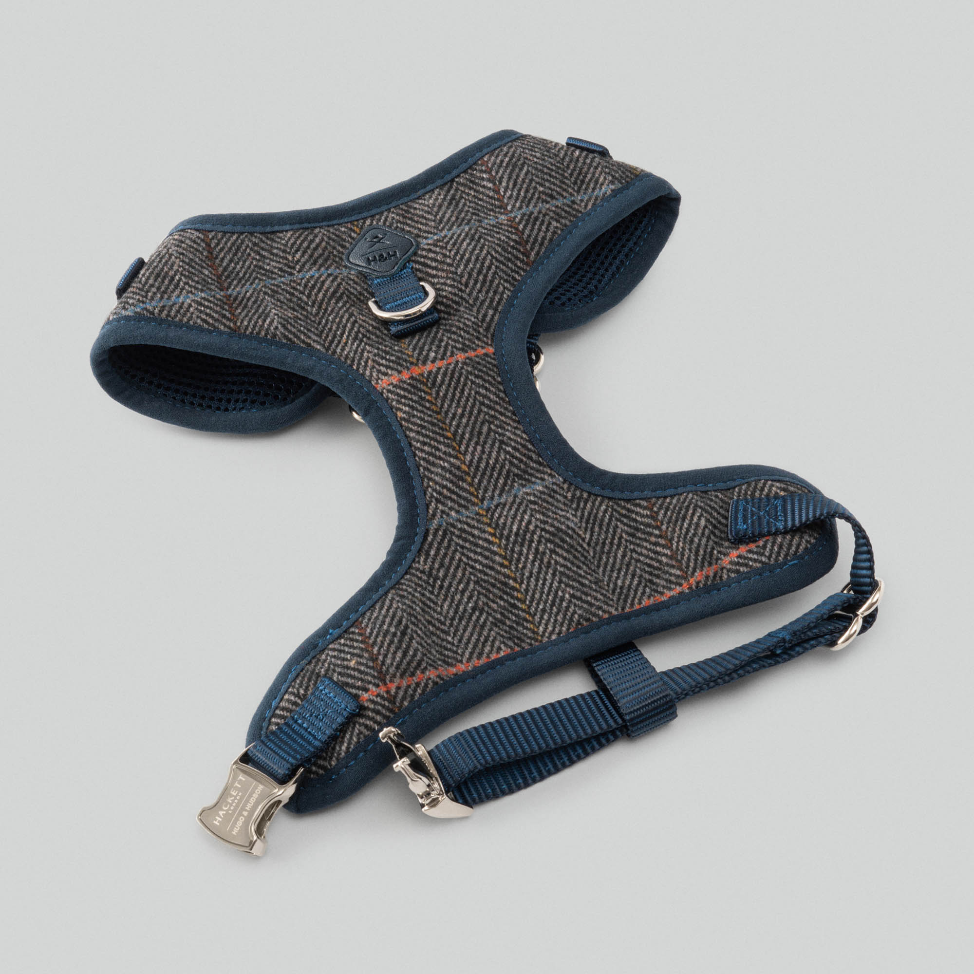 Hugo & Hudson X Hackett Grey Checked Herringbone Tweed Dog Harness