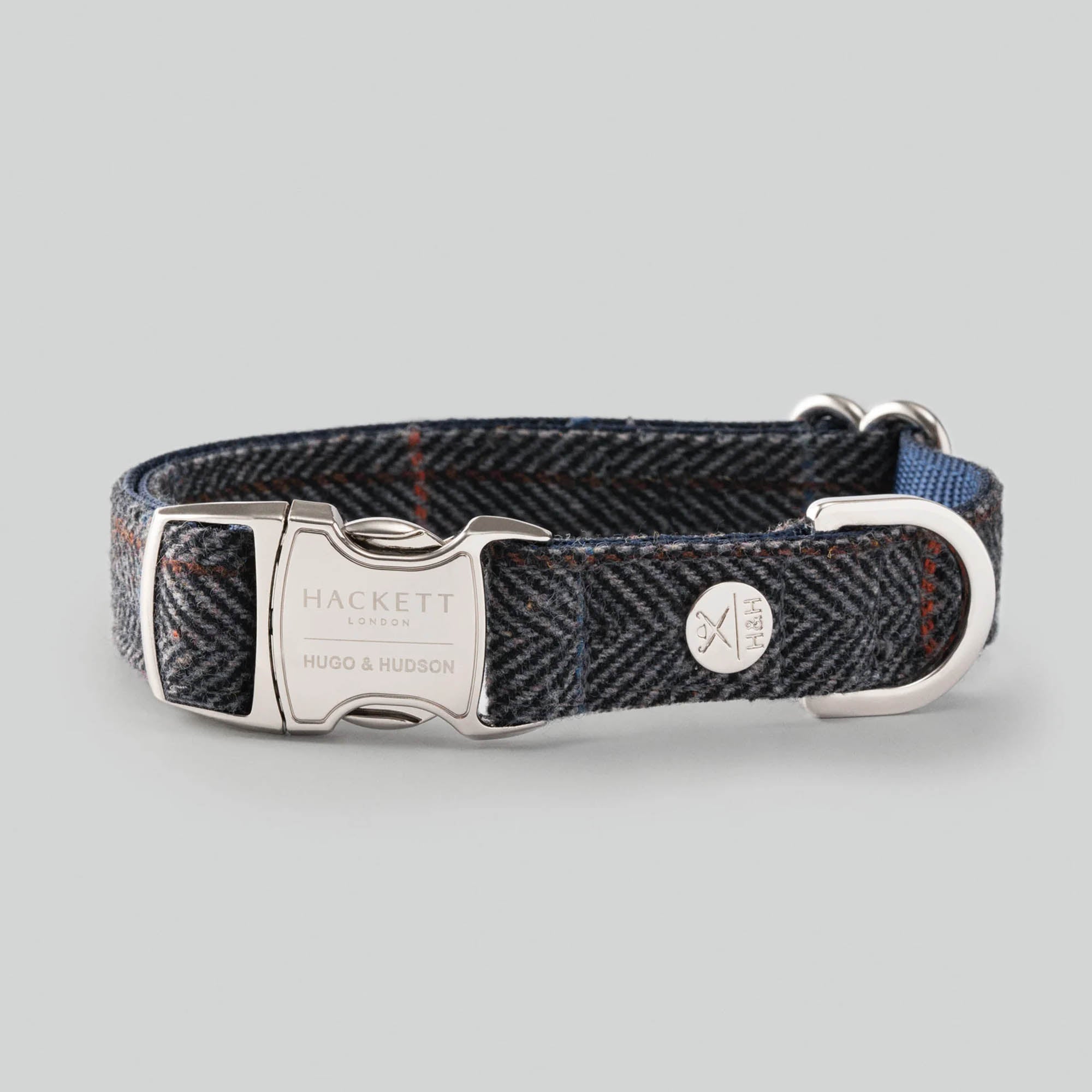 Hugo & Hudson X Hackett Grey Checked Herringbone Tweed Dog Collar