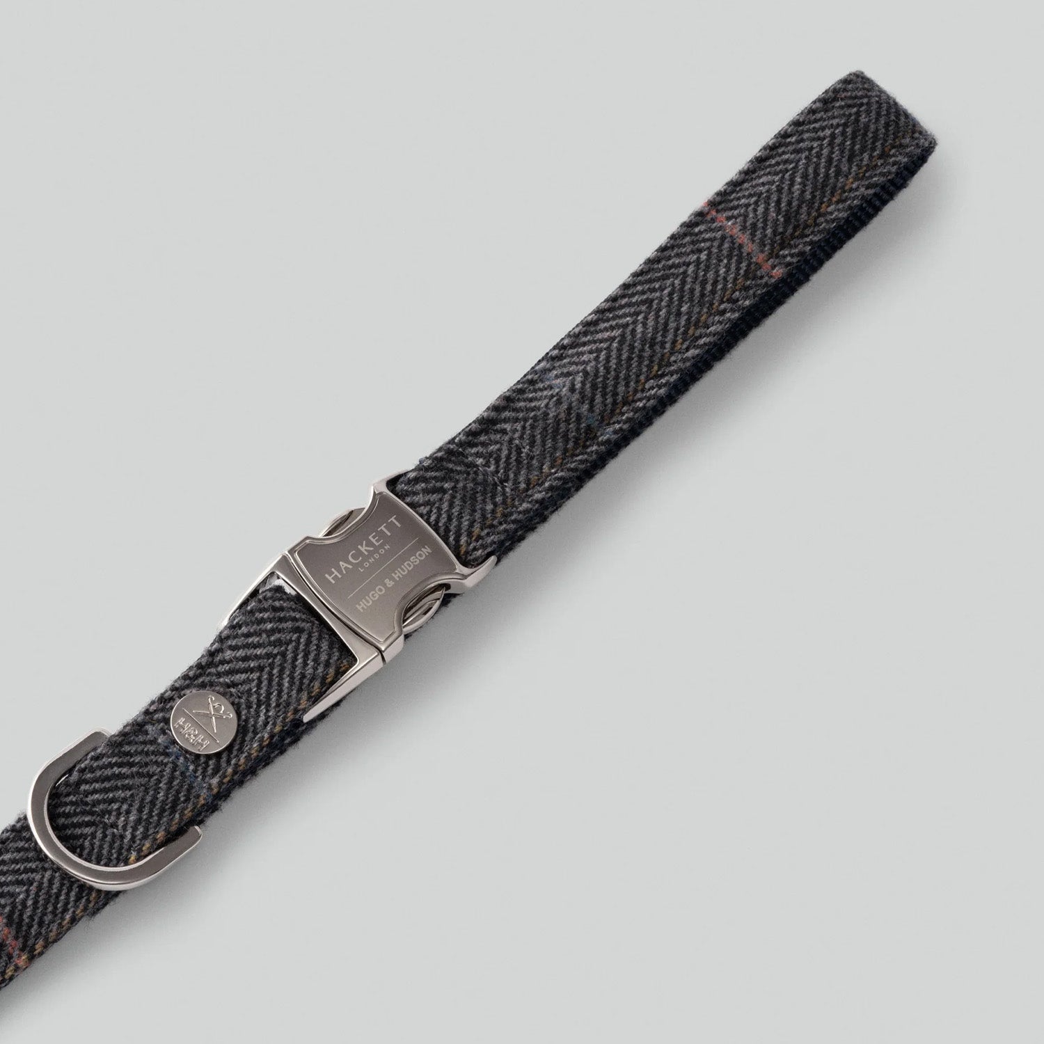 Hugo & Hudson X Hackett Grey Checked Herringbone Tweed Dog Lead