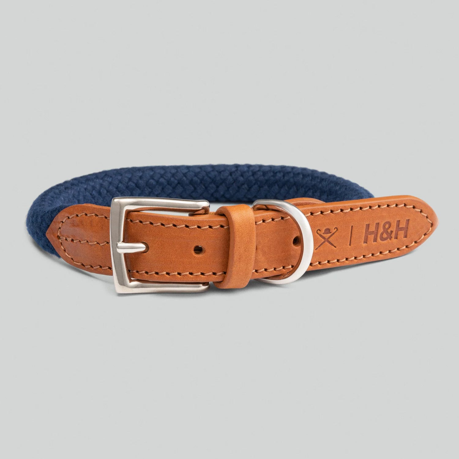 Hugo & Hudson X Hackett Navy Round Rope & Cognac Leather Dog Collar