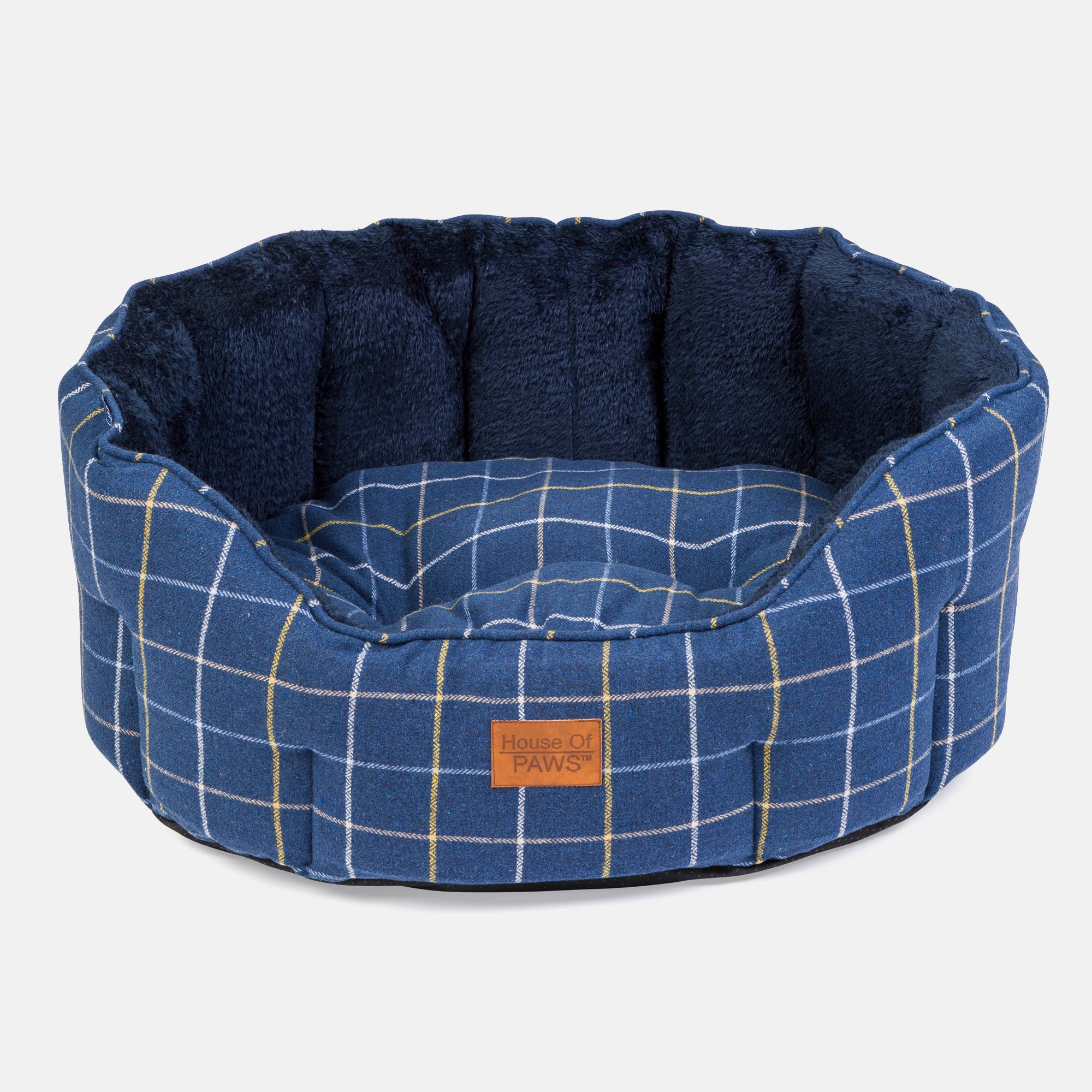House Of Paws Navy Check Tweed Oval Snuggle Dog Bed