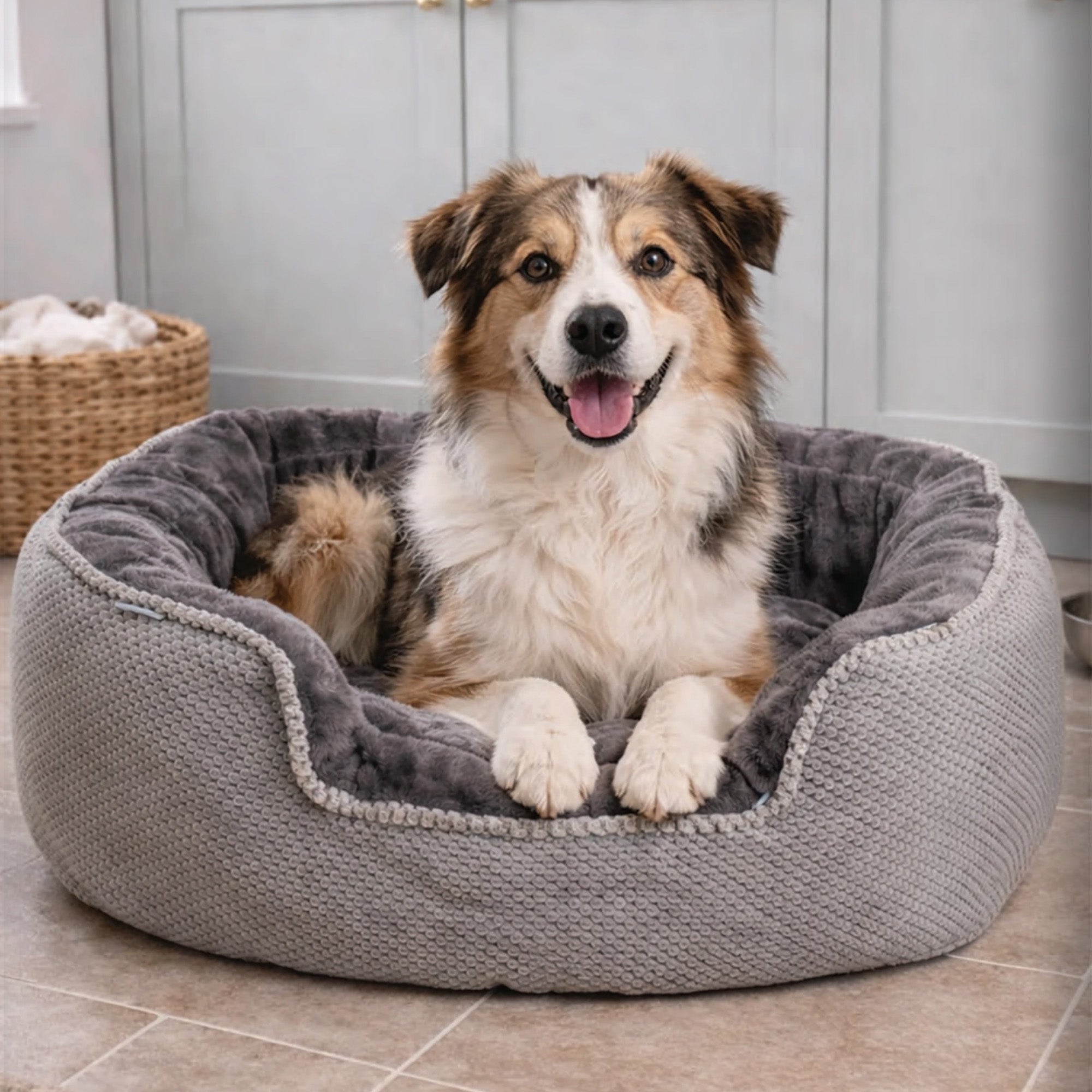 House Of Paws Grey Plush Rectangle Snuggle Dog Bed