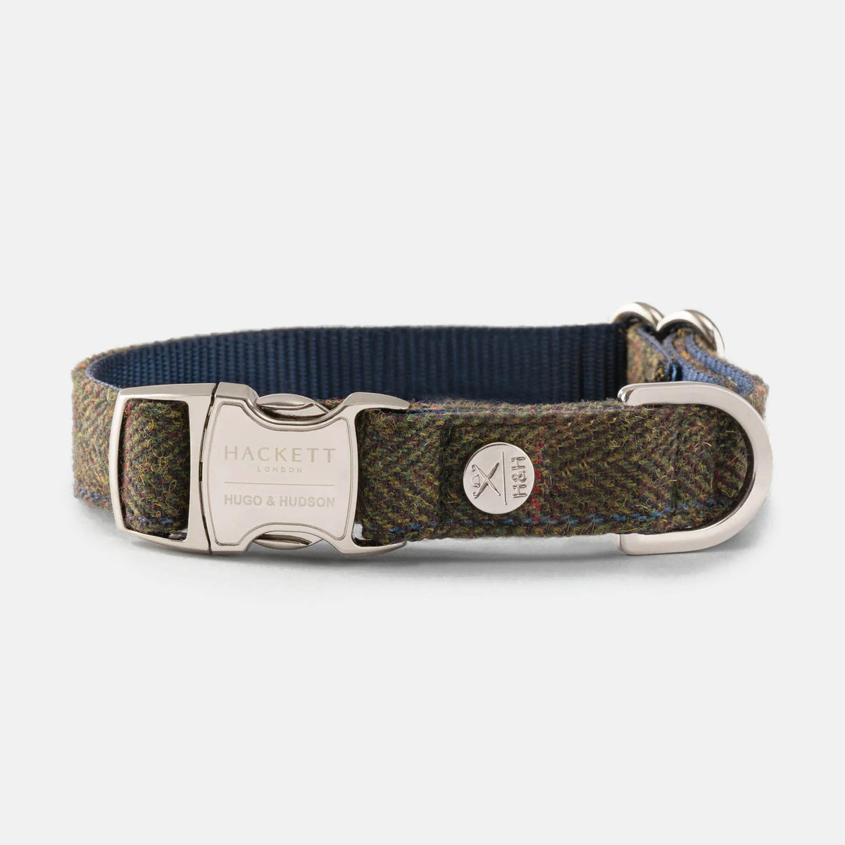 Hackett X Hugo & Hudson Dark Green Checked Herringbone Tweed Dog Collar