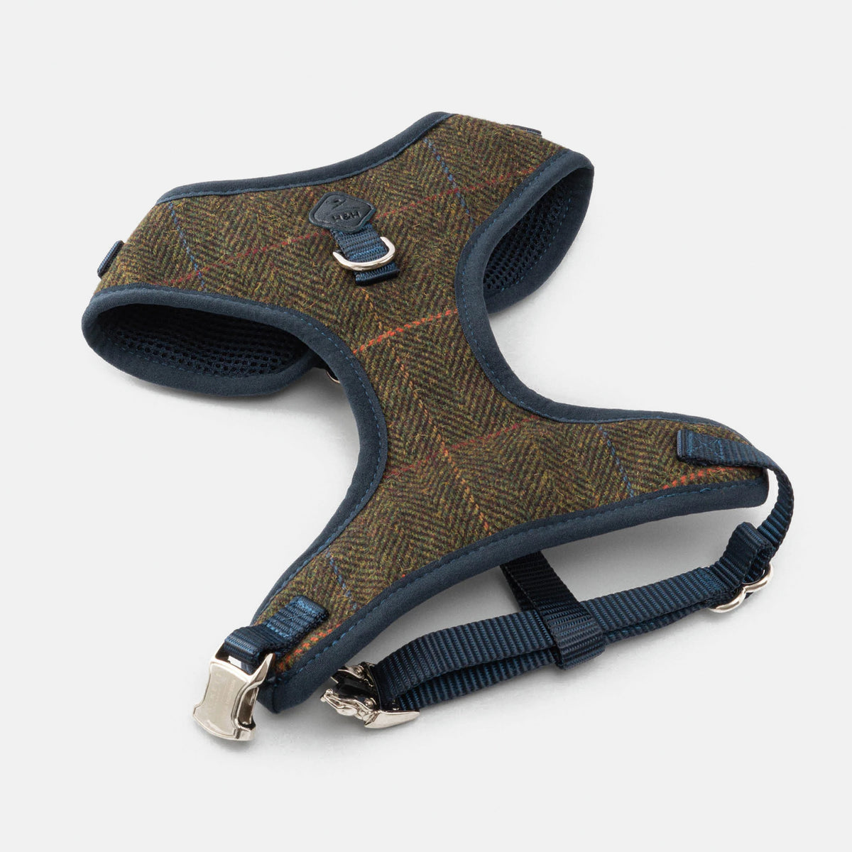 Hackett X Hugo & Hudson Dark Green Checked Herringbone Tweed Dog Harness