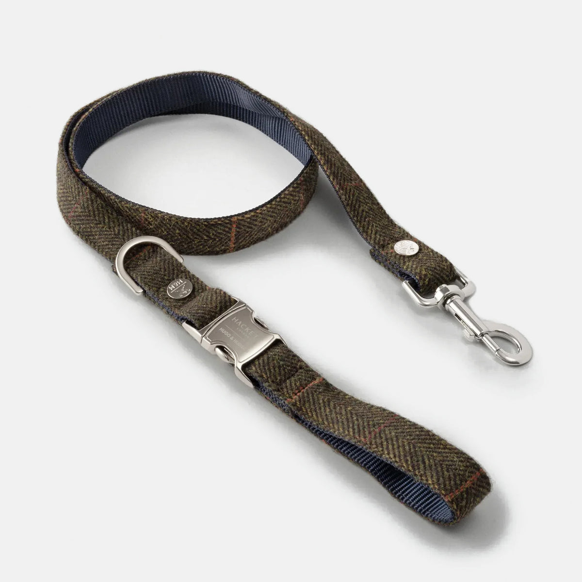 Hackett X Hugo & Hudson Dark Green Checked Herringbone Tweed Dog Lead