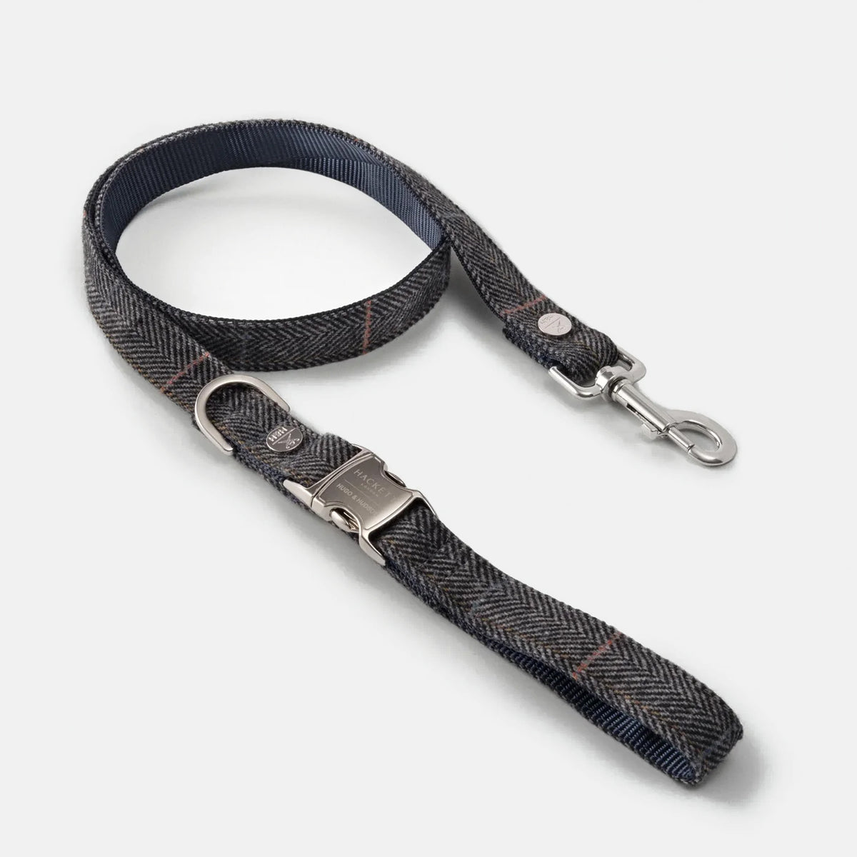 Hackett X Hugo & Hudson Grey Checked Herringbone Tweed Dog Lead