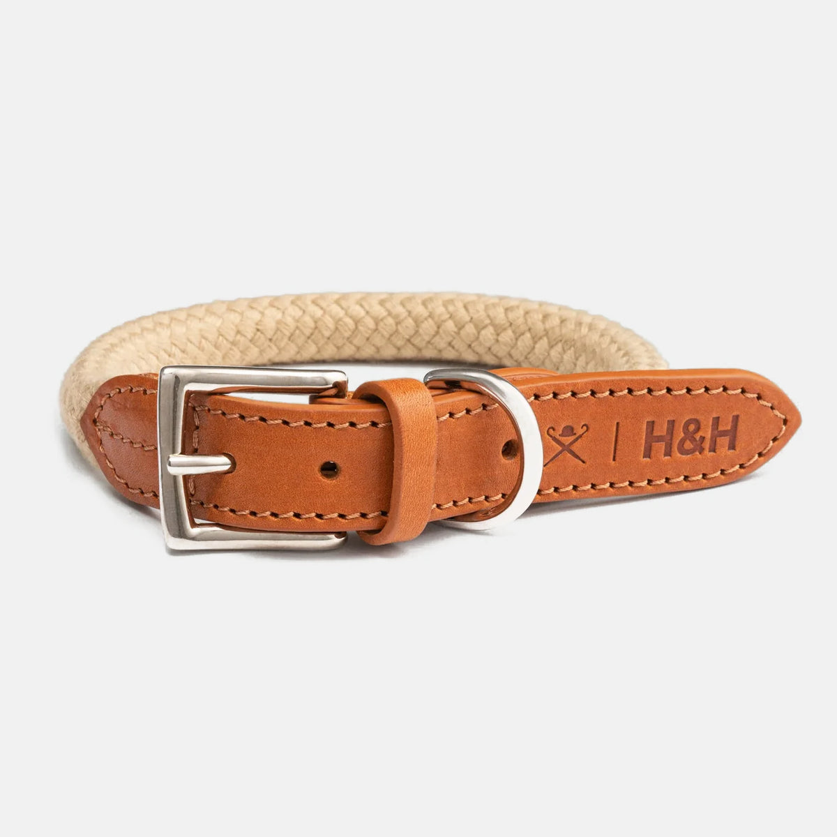 Hackett X Hugo & Hudson Natural Round Rope & Cognac Leather Dog Collar