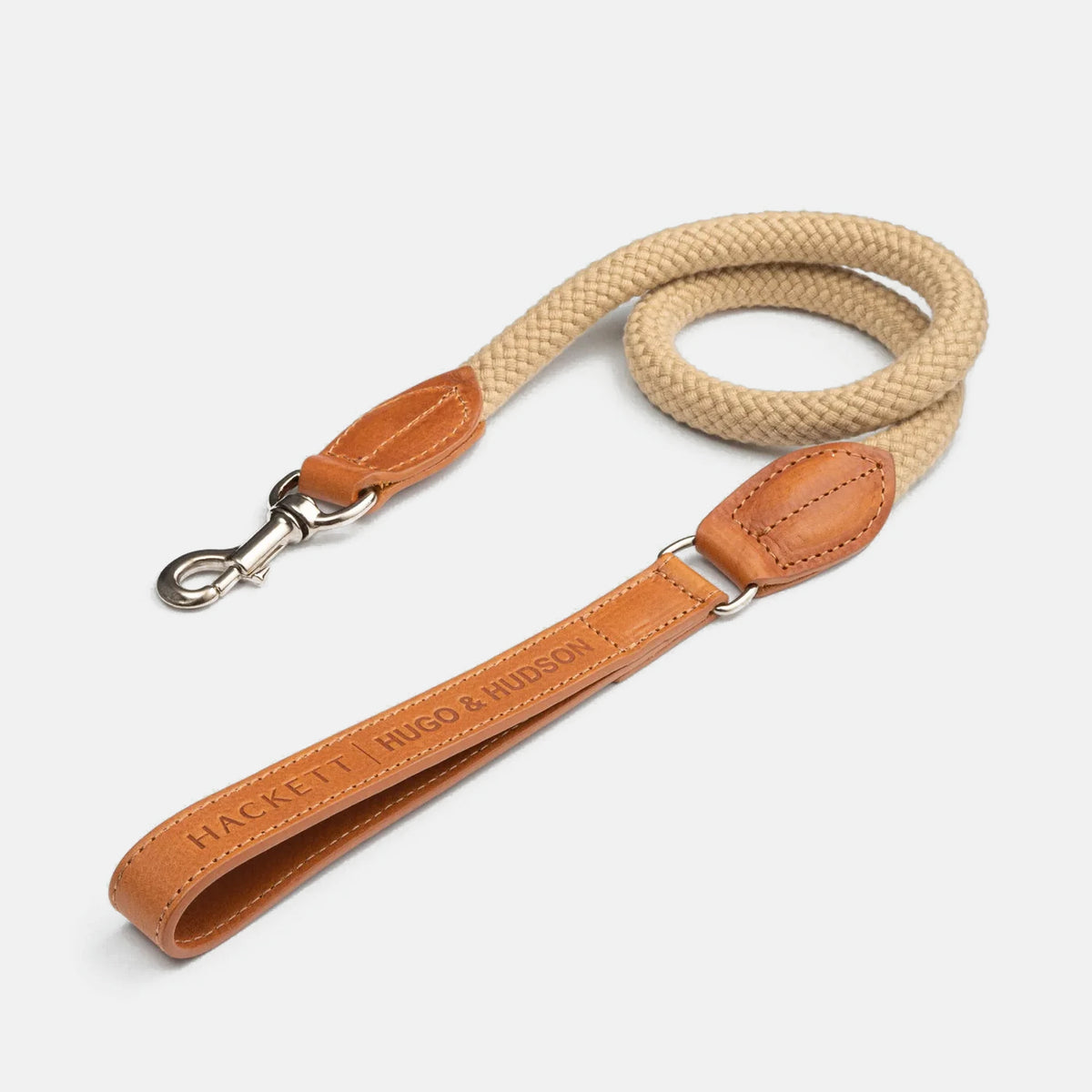 Hackett X Hugo & Hudson Natural Round Rope & Cognac Leather Dog Lead