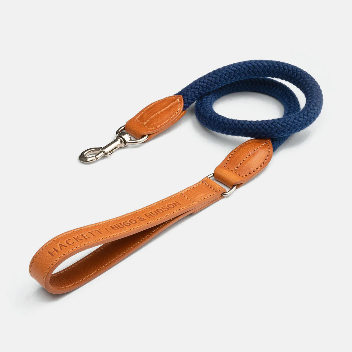 Hackett X Hugo & Hudson Navy Round Rope & Cognac Leather Dog Lead