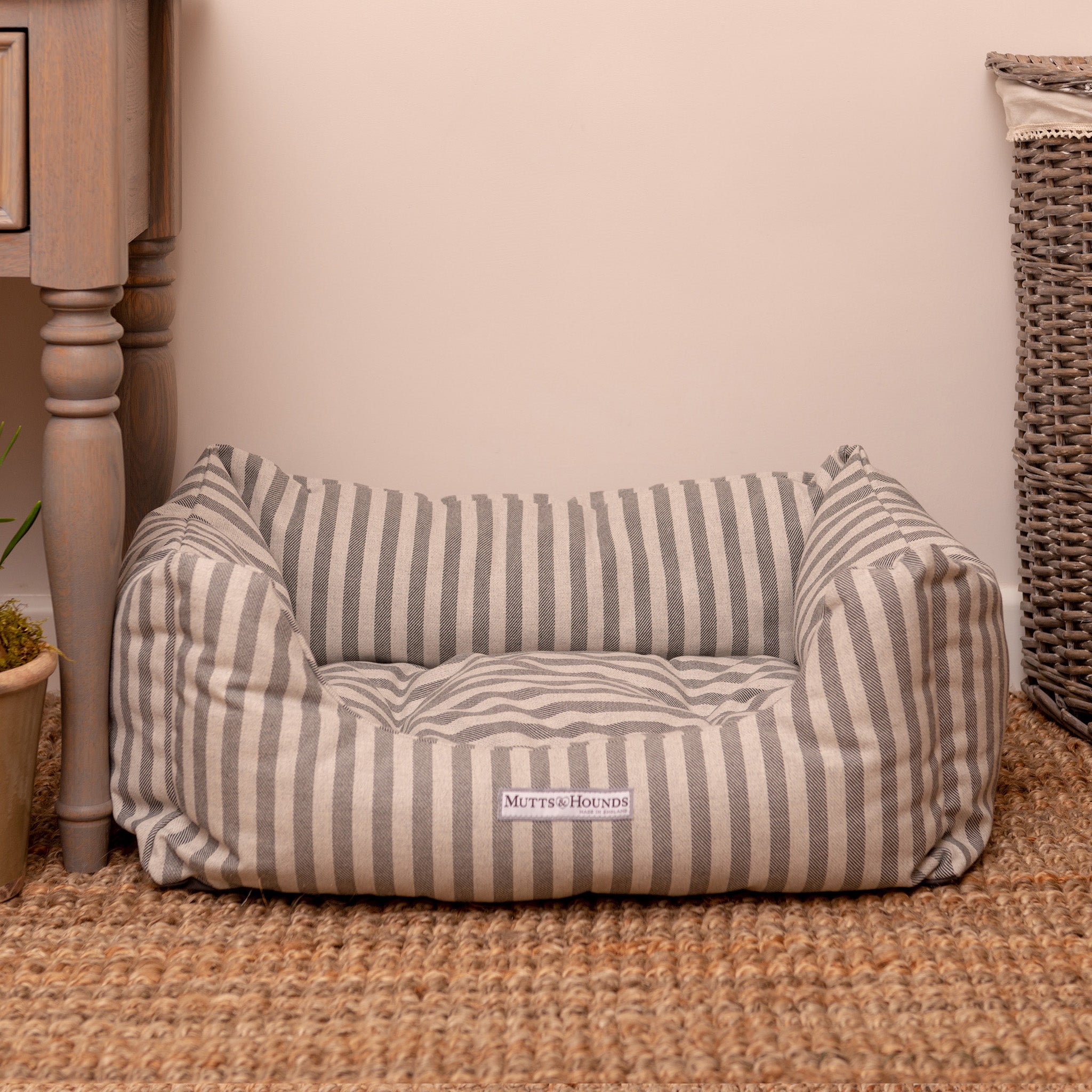 Flint Stripe Brushed Cotton Boxy Dog Bed