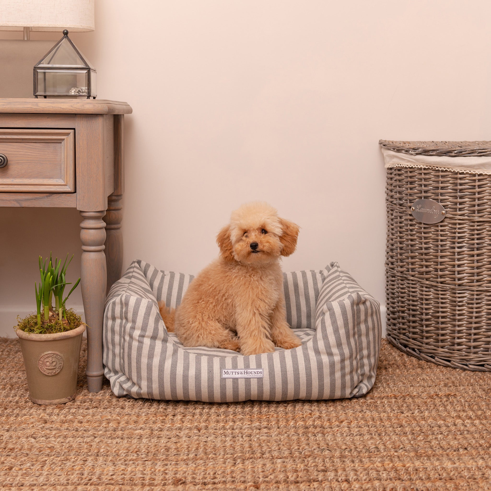 Flint Stripe Brushed Cotton Boxy Dog Bed