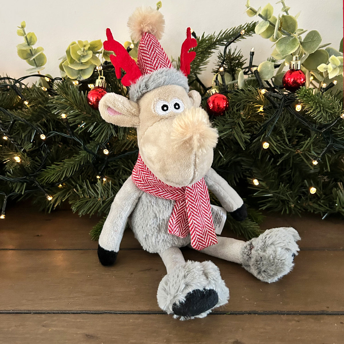 Red Rudolf Reindeer Christmas Plush Dog Toy