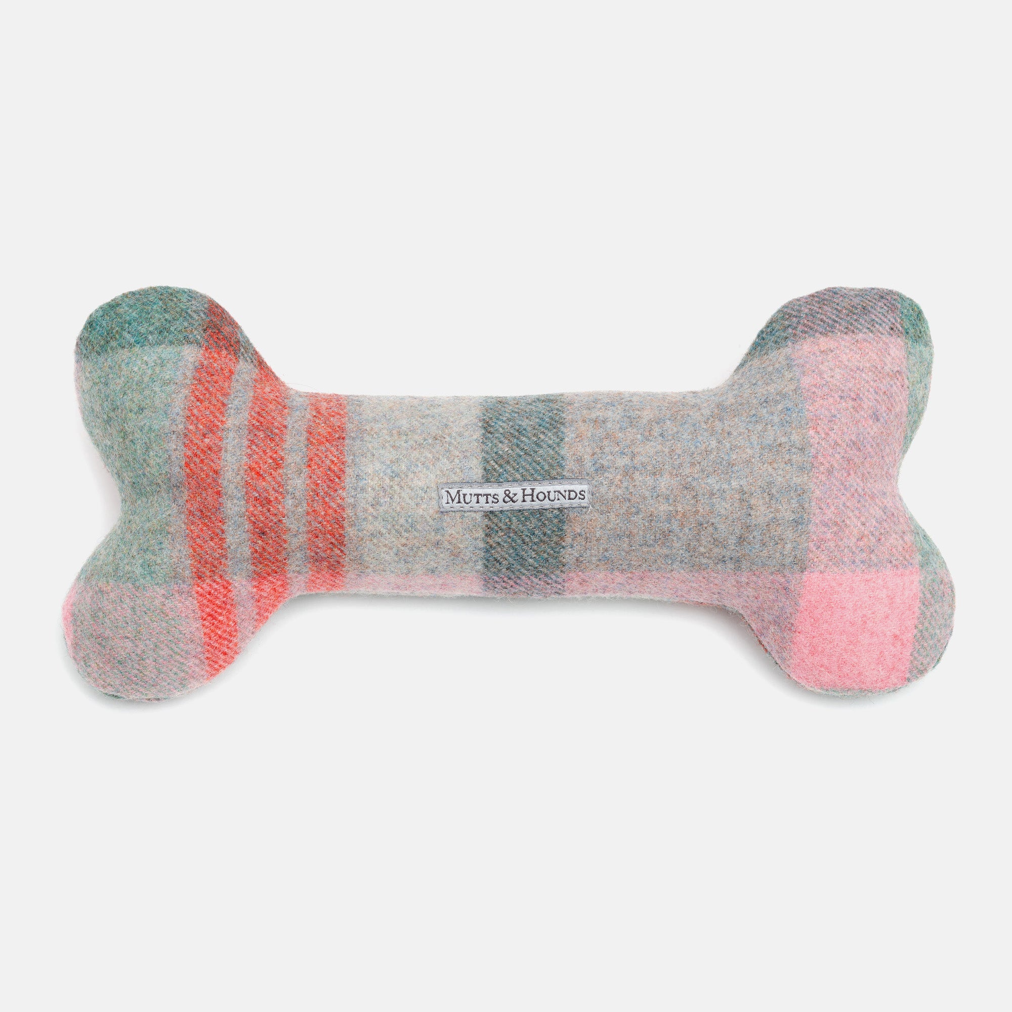 Macaroon Check Tweed Squeaky Bone Dog Toy