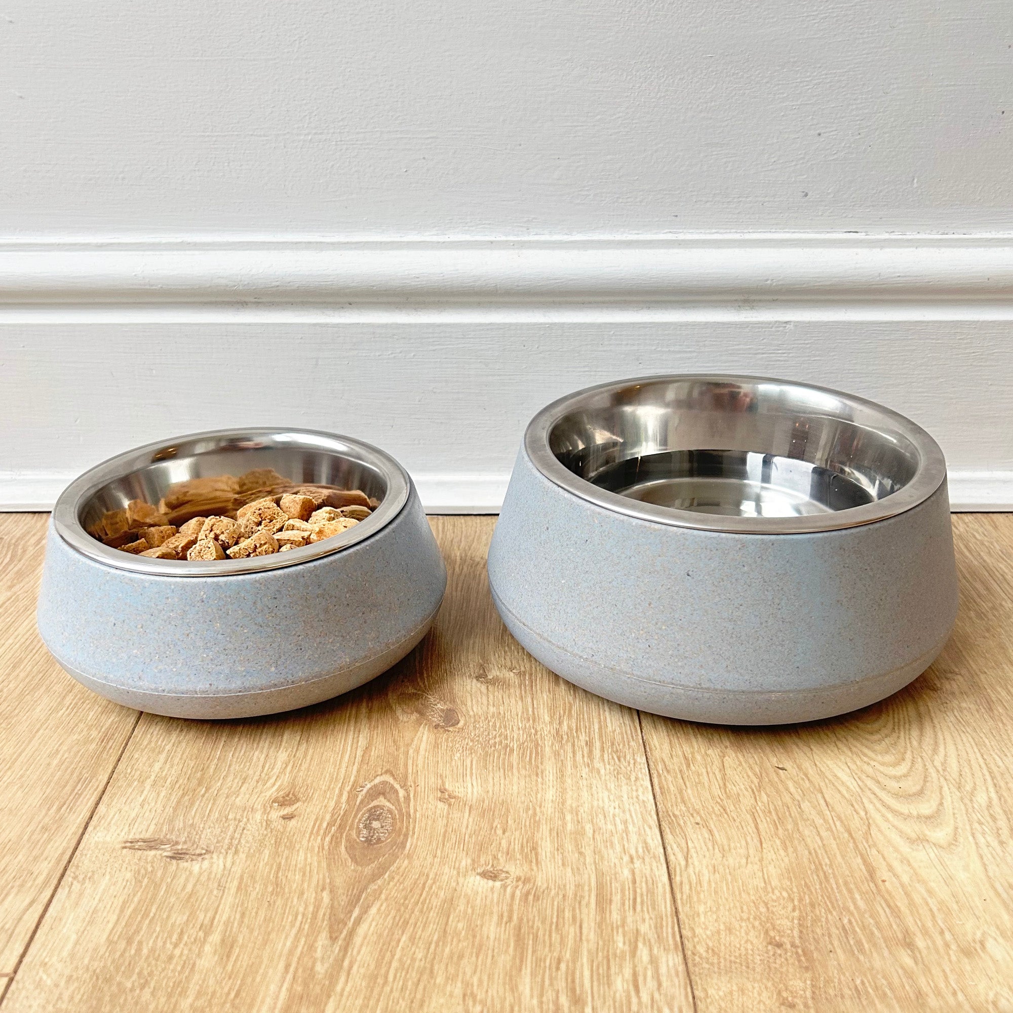 Bamboo & Stainless Steel Dog Bowl - Slate Blue