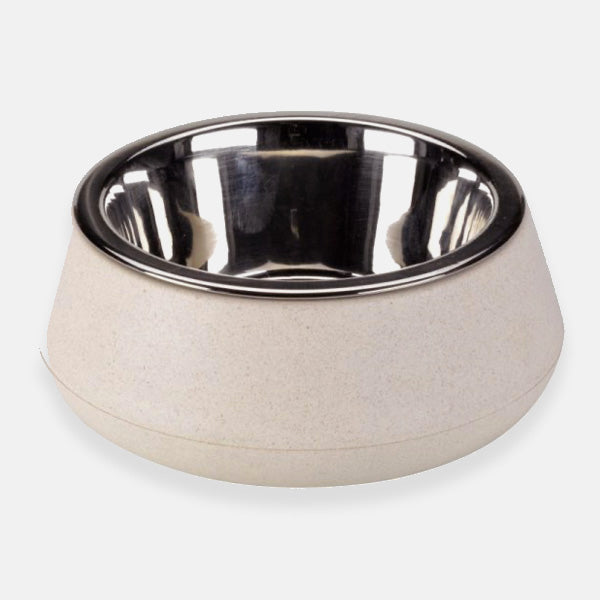 Bamboo & Stainless Steel Dog Bowl - Stone