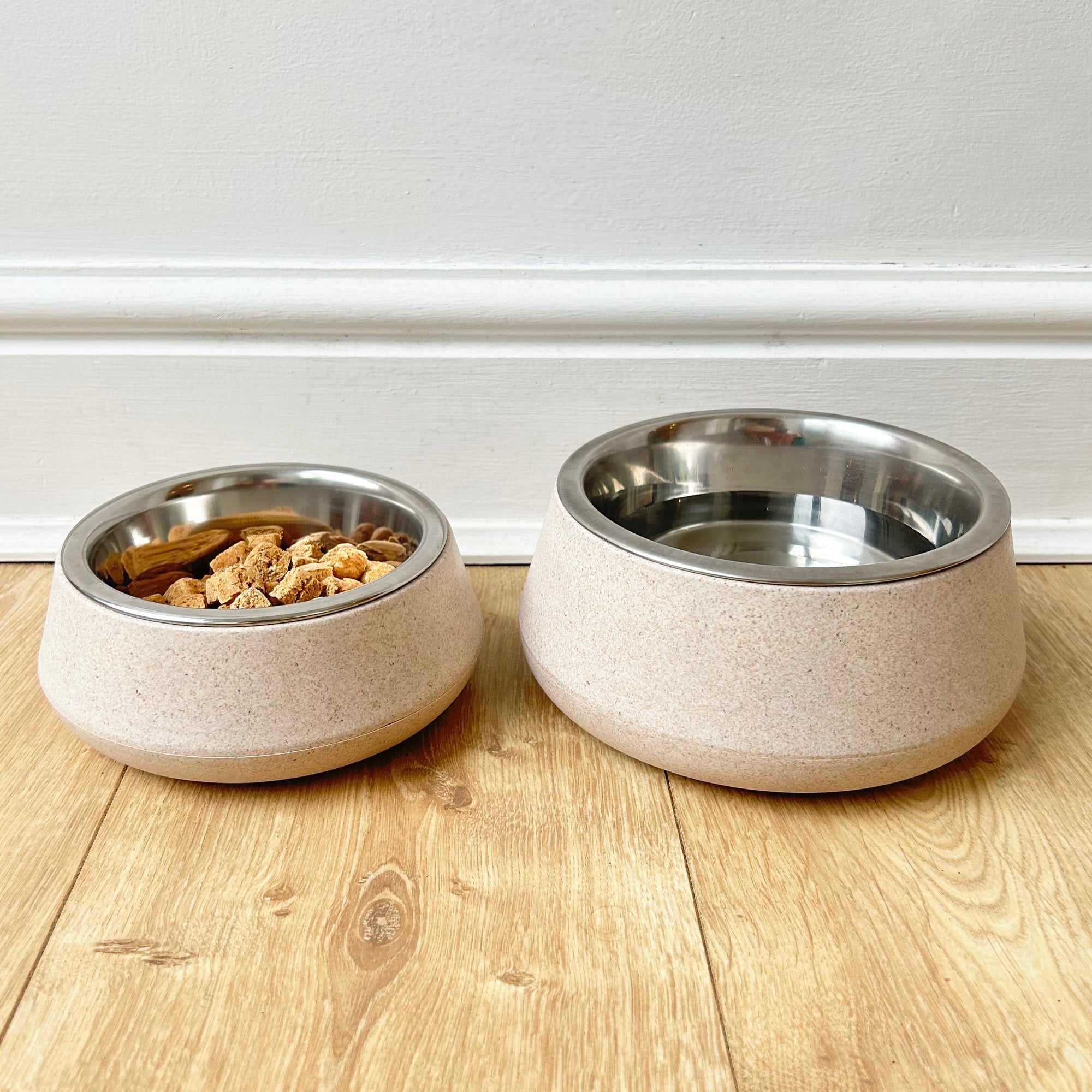 Bamboo & Stainless Steel Dog Bowl - Stone