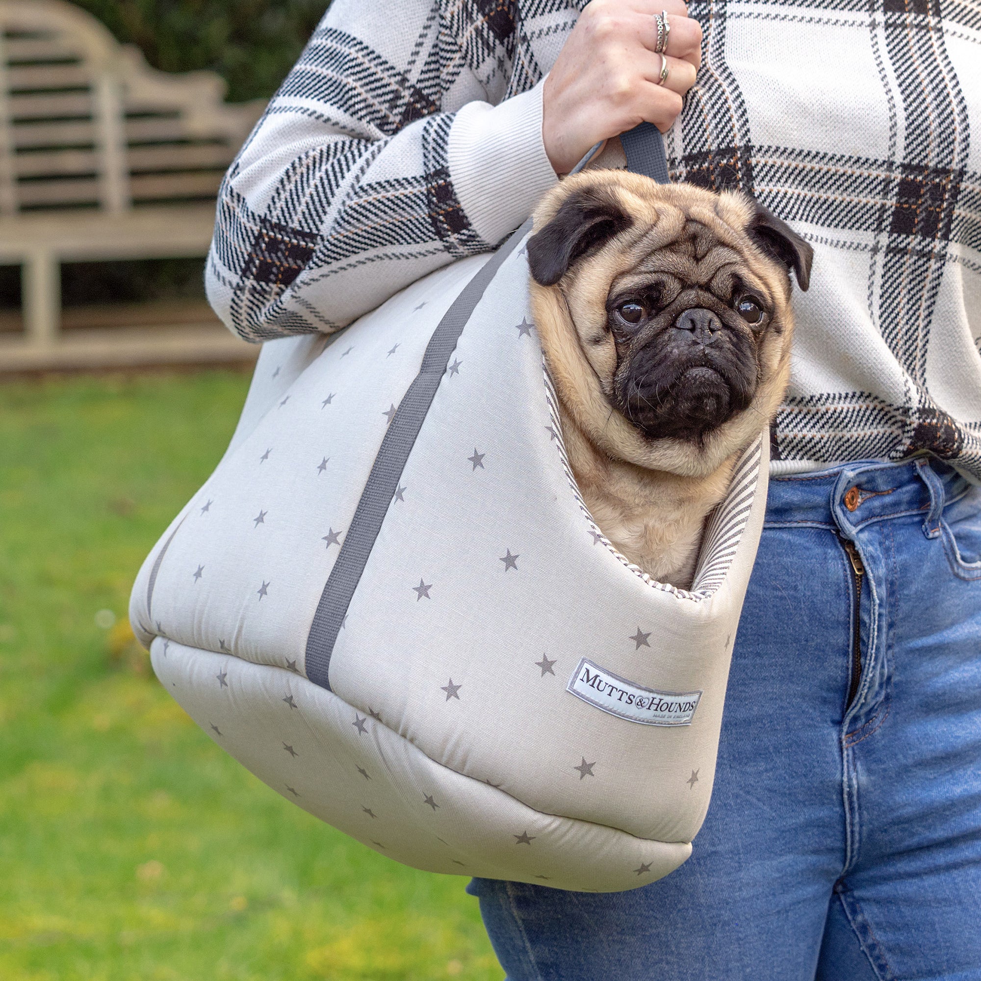 Grey Stars & Charcoal Stripe Dog Carrier