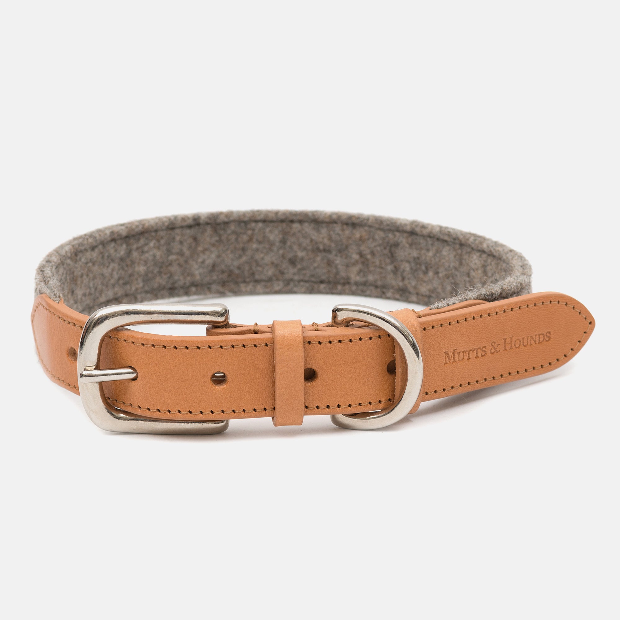 Camello Leather & Grey Tweed Dog Collar