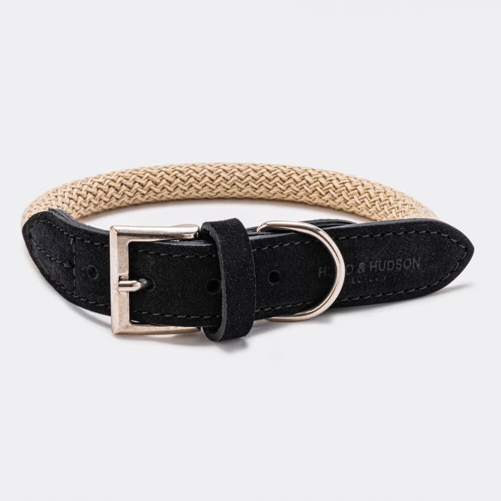 Hugo & Hudson Rope & Black Suede Leather Dog Collar