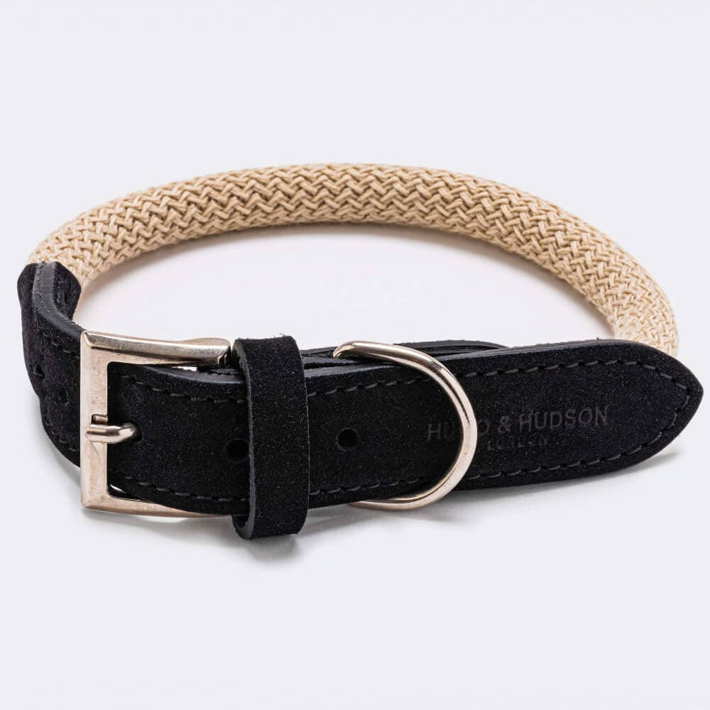 Hugo & Hudson Rope & Black Suede Leather Dog Collar