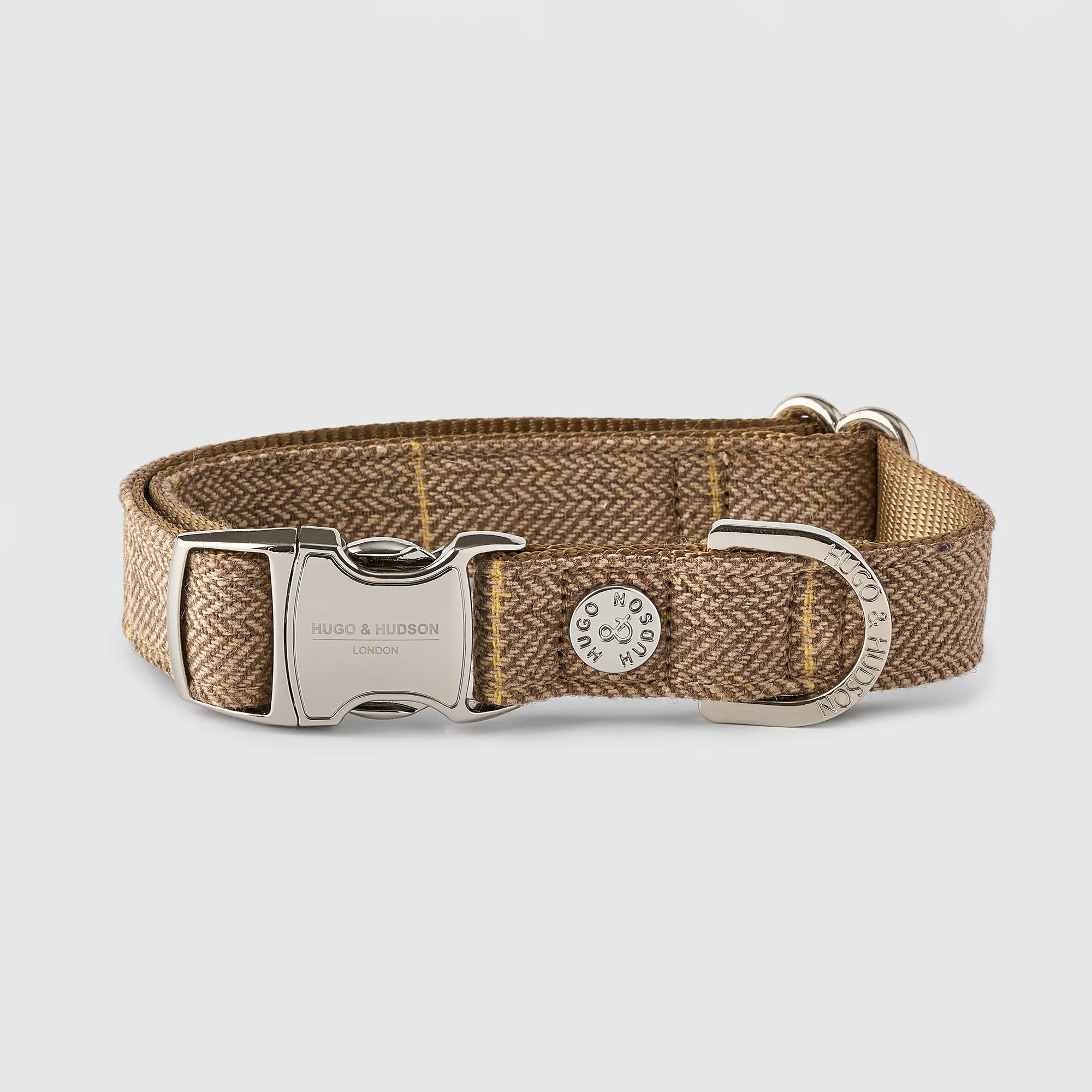 Hugo & Hudson Caramel Checked Luxury Tweed Dog Collar