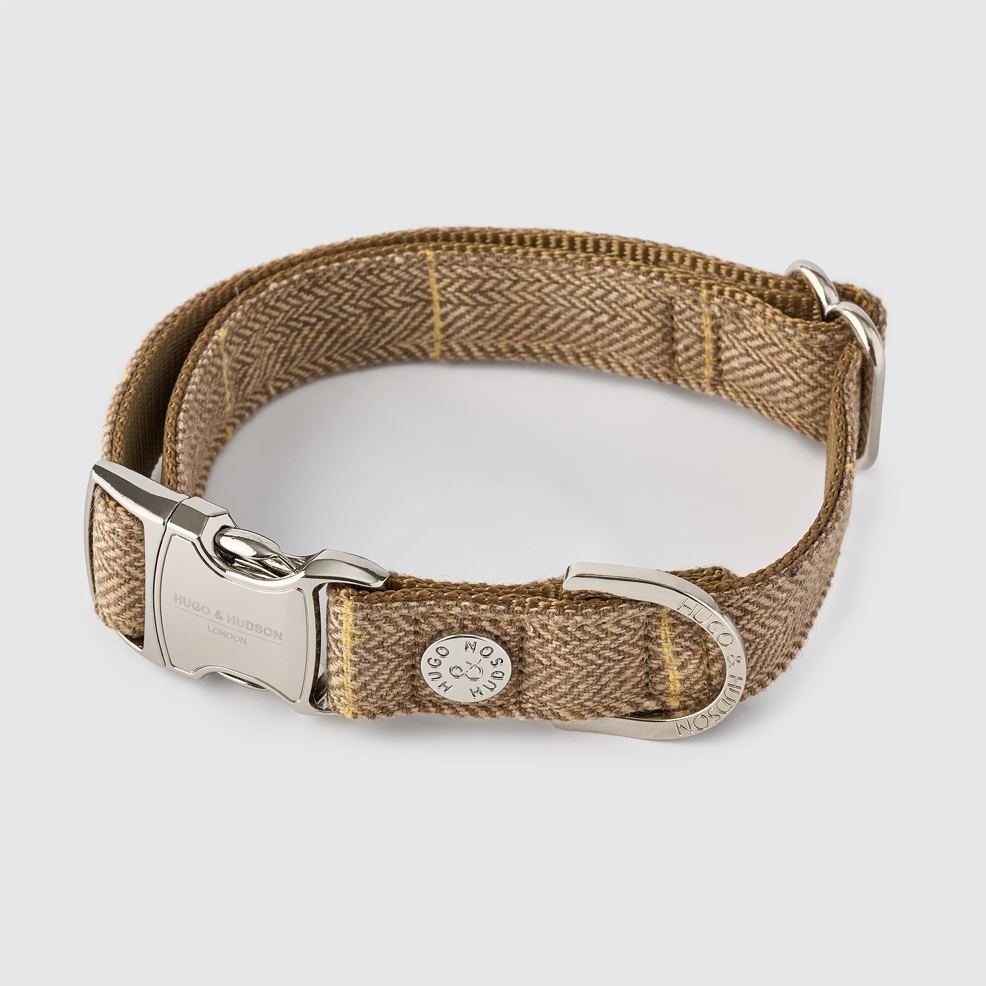 Hugo & Hudson Caramel Checked Luxury Tweed Dog Collar