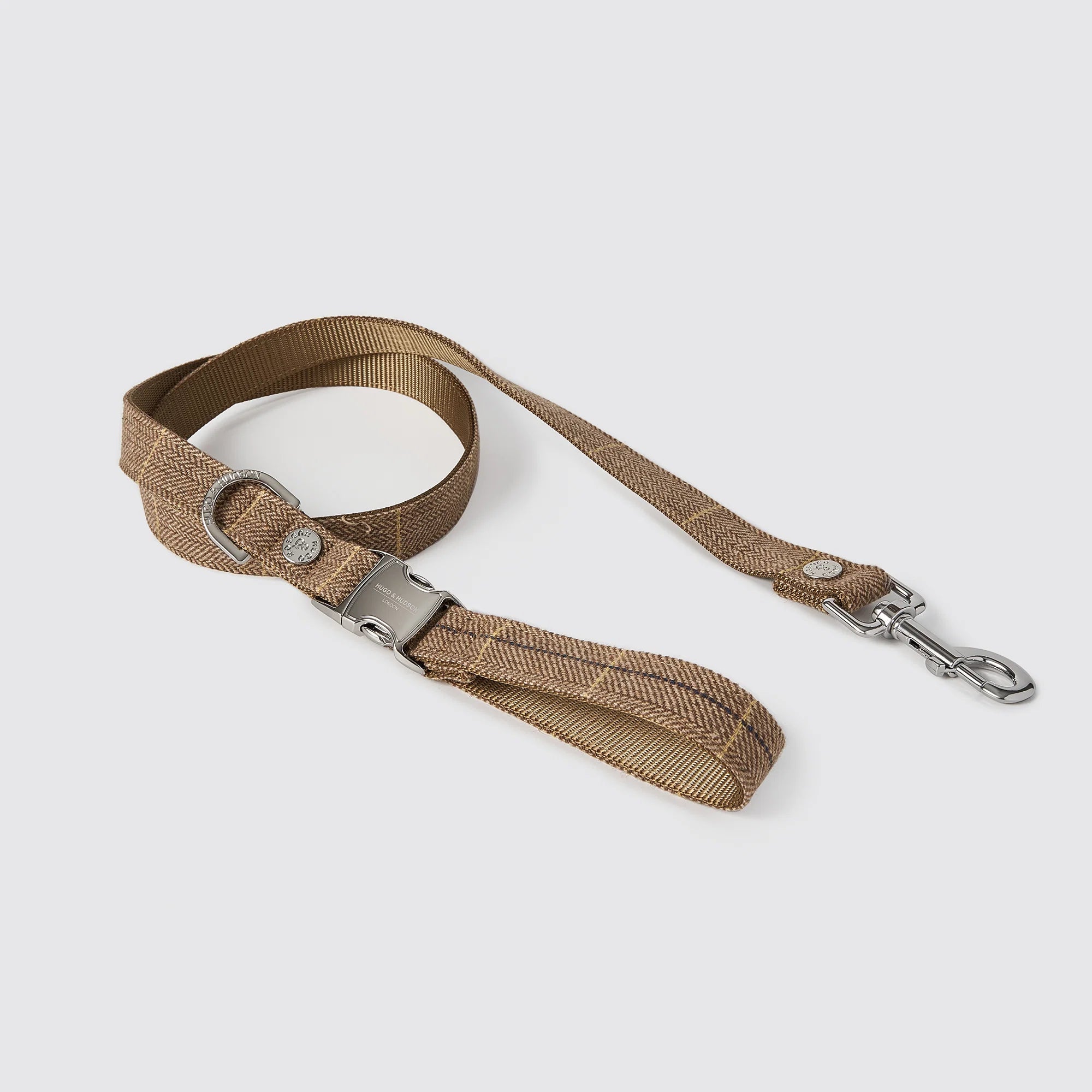 Hugo & Hudson Caramel Checked Luxury Tweed Dog Lead