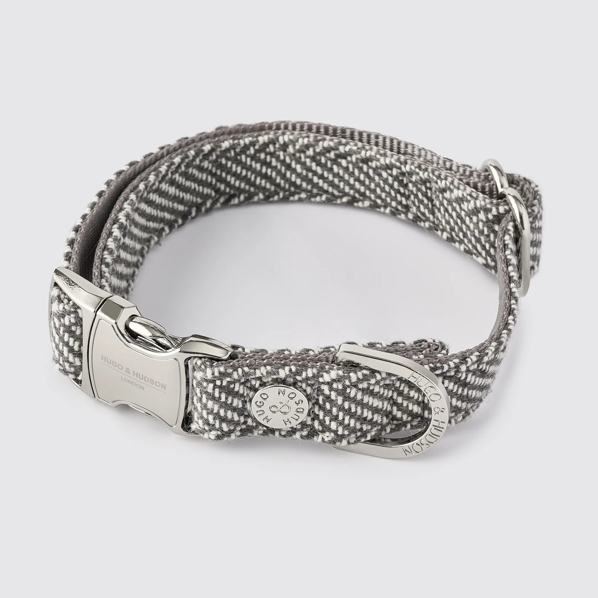 Hugo & Hudson Grey Herringbone Luxury Tweed Dog Collar