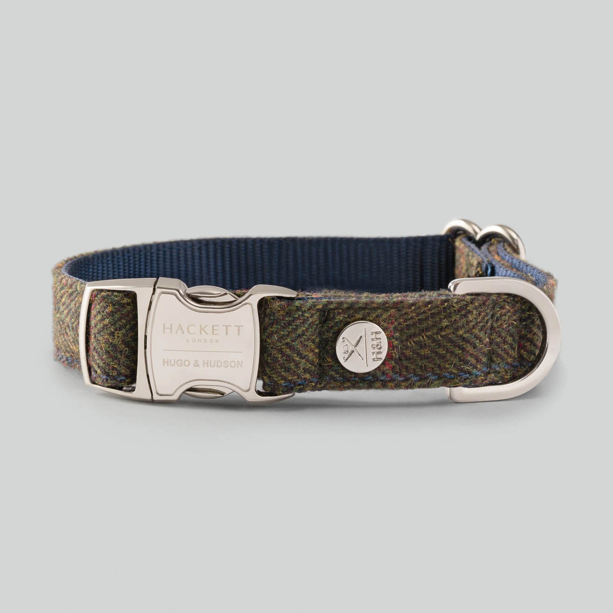 Hugo & Hudson X Hackett Dark Green Checked Herringbone Tweed Dog Collar