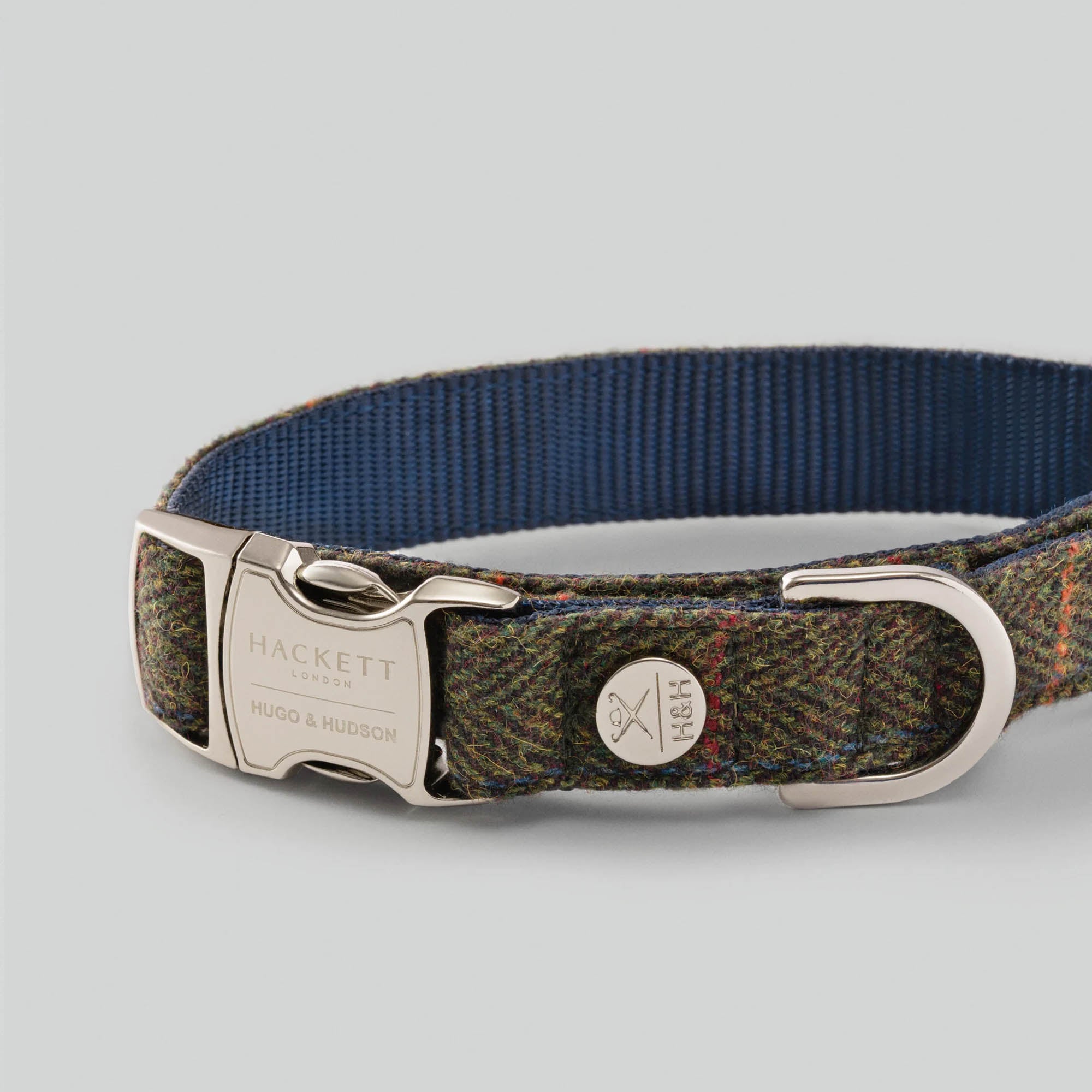 Hugo & Hudson X Hackett Dark Green Checked Herringbone Tweed Dog Collar