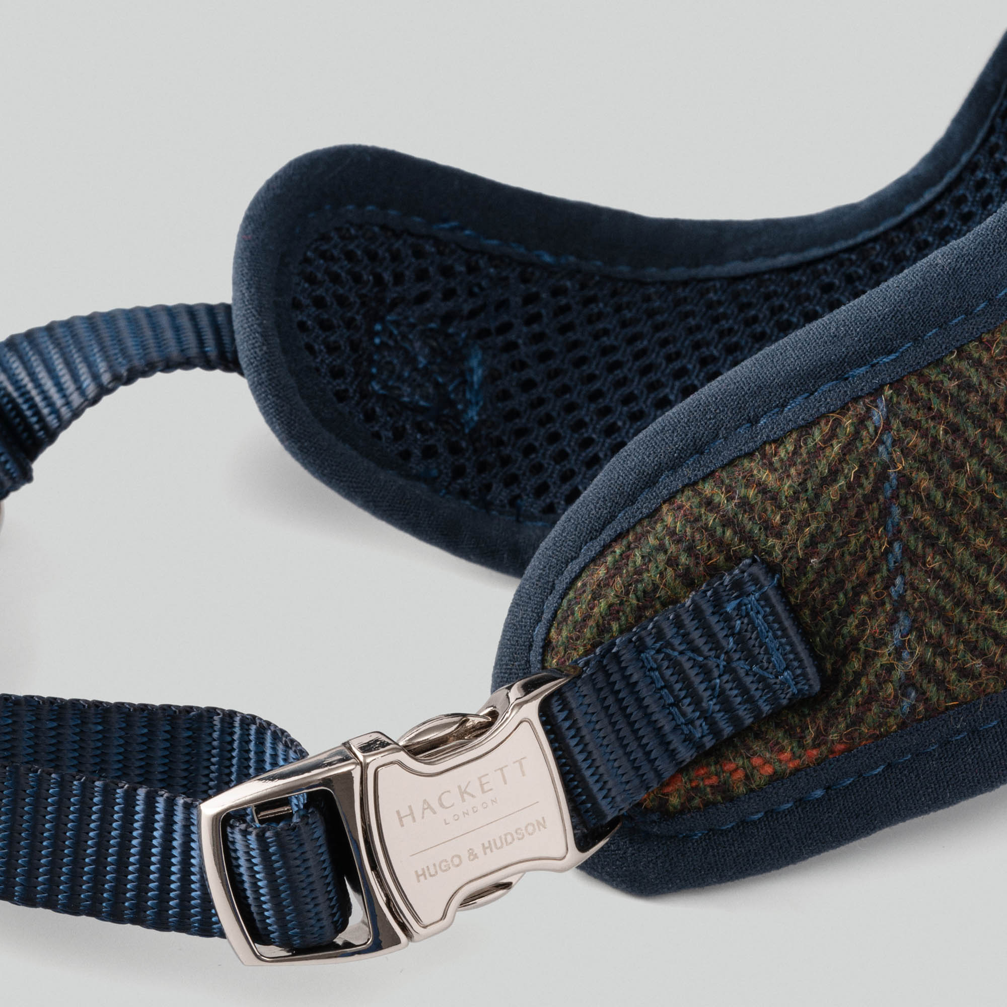 Hugo & Hudson X Hackett Dark Green Checked Herringbone Tweed Dog Harness