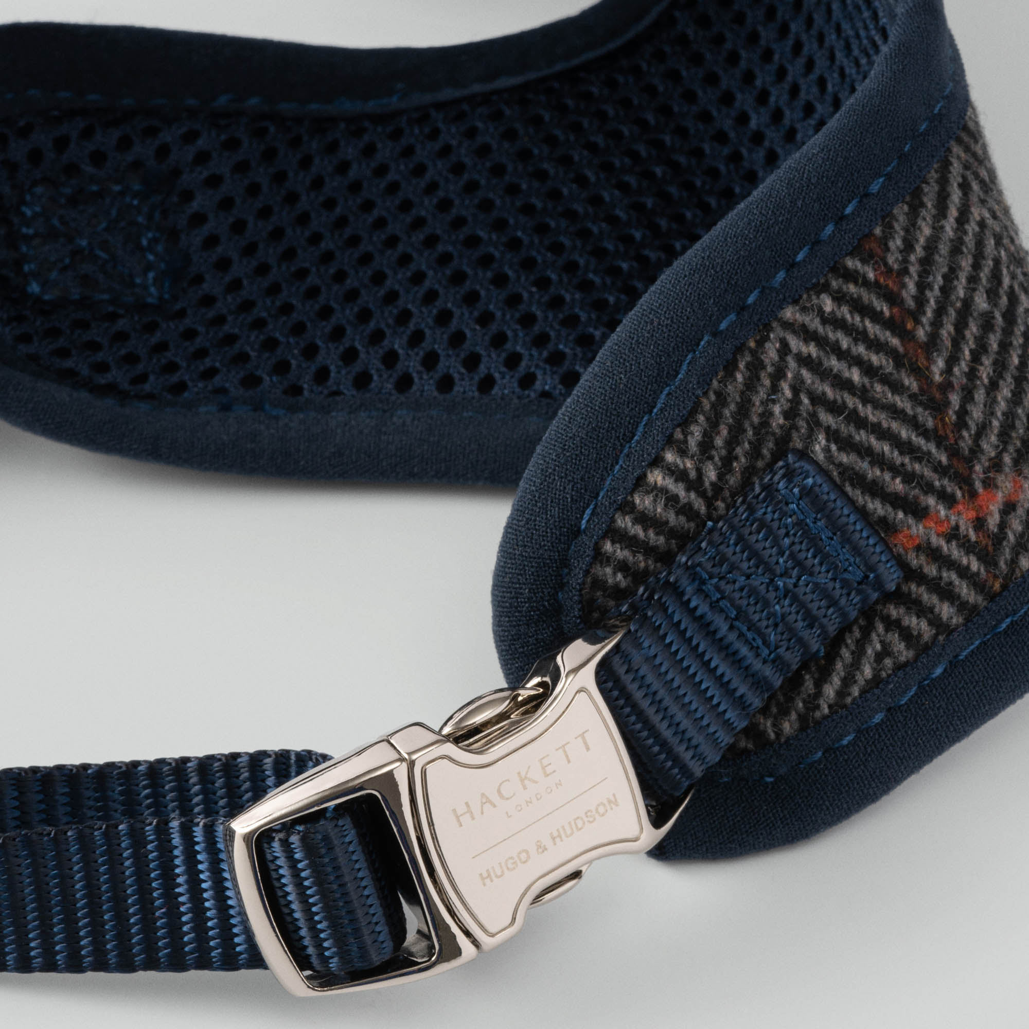 Hugo & Hudson X Hackett Grey Checked Herringbone Tweed Dog Harness