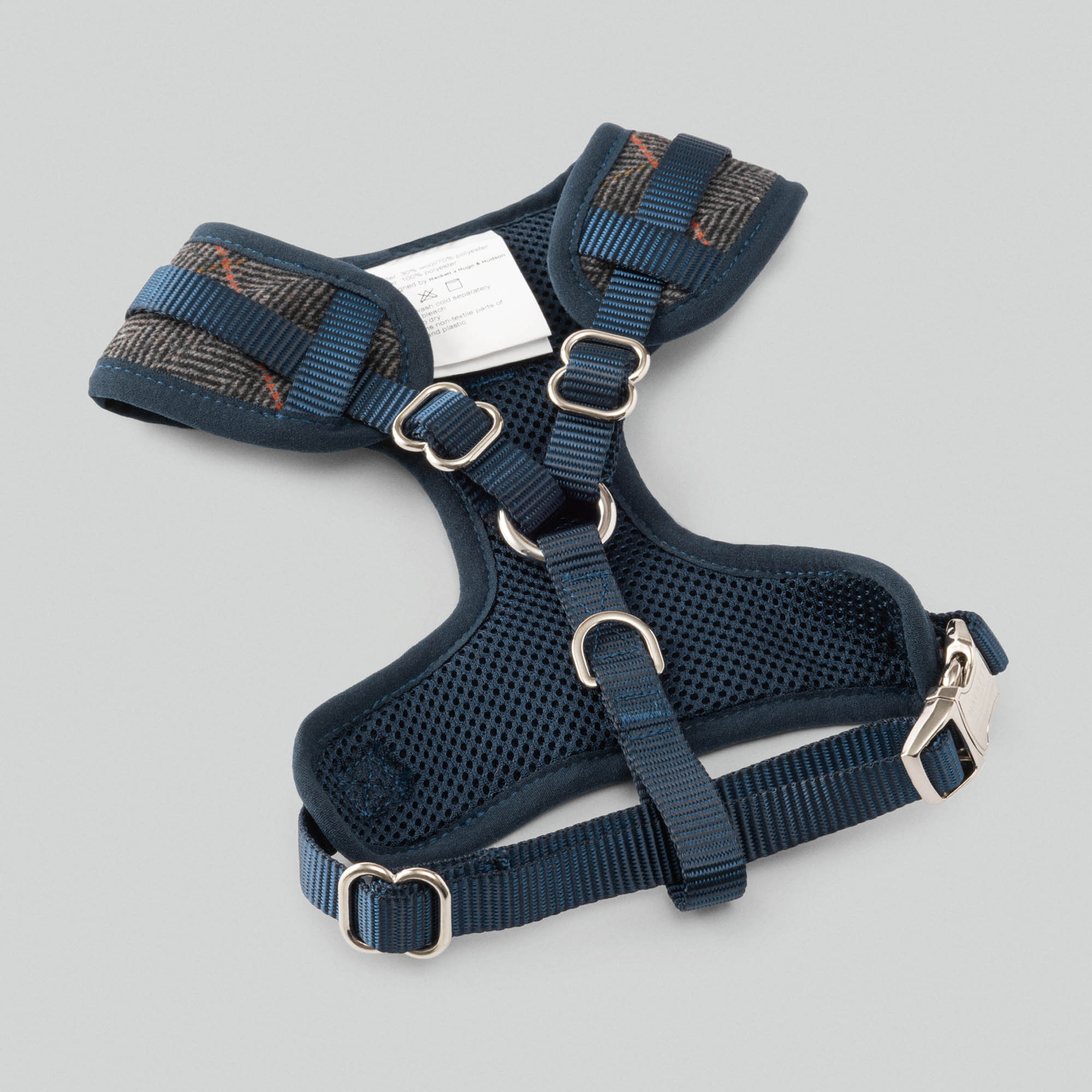 Hugo & Hudson X Hackett Grey Checked Herringbone Tweed Dog Harness