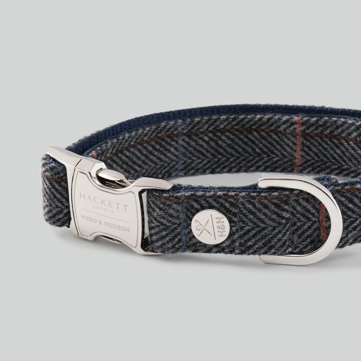 Hugo & Hudson X Hackett Grey Checked Herringbone Tweed Dog Collar