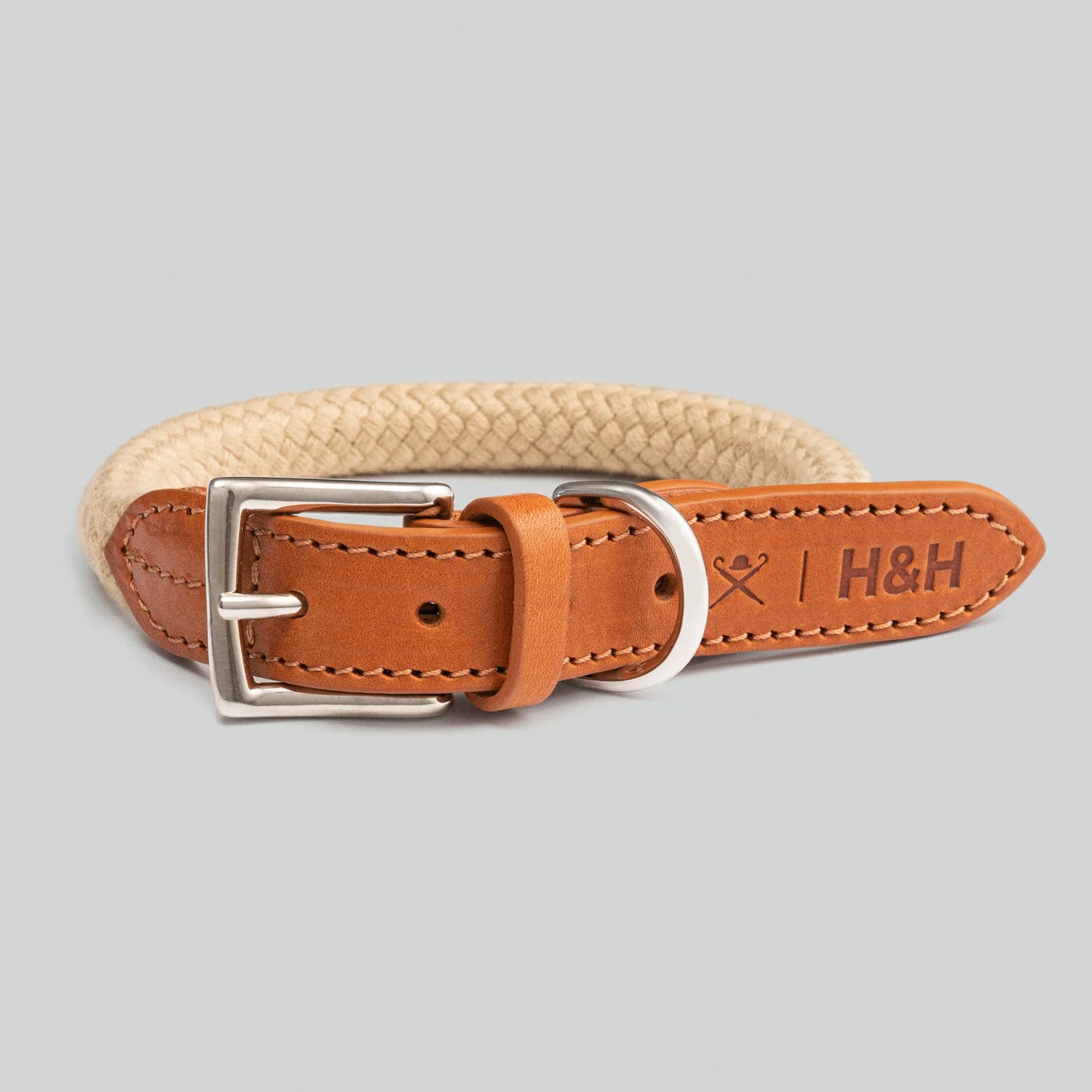 Hugo & Hudson X Hackett Natural Round Rope & Cognac Leather Dog Collar