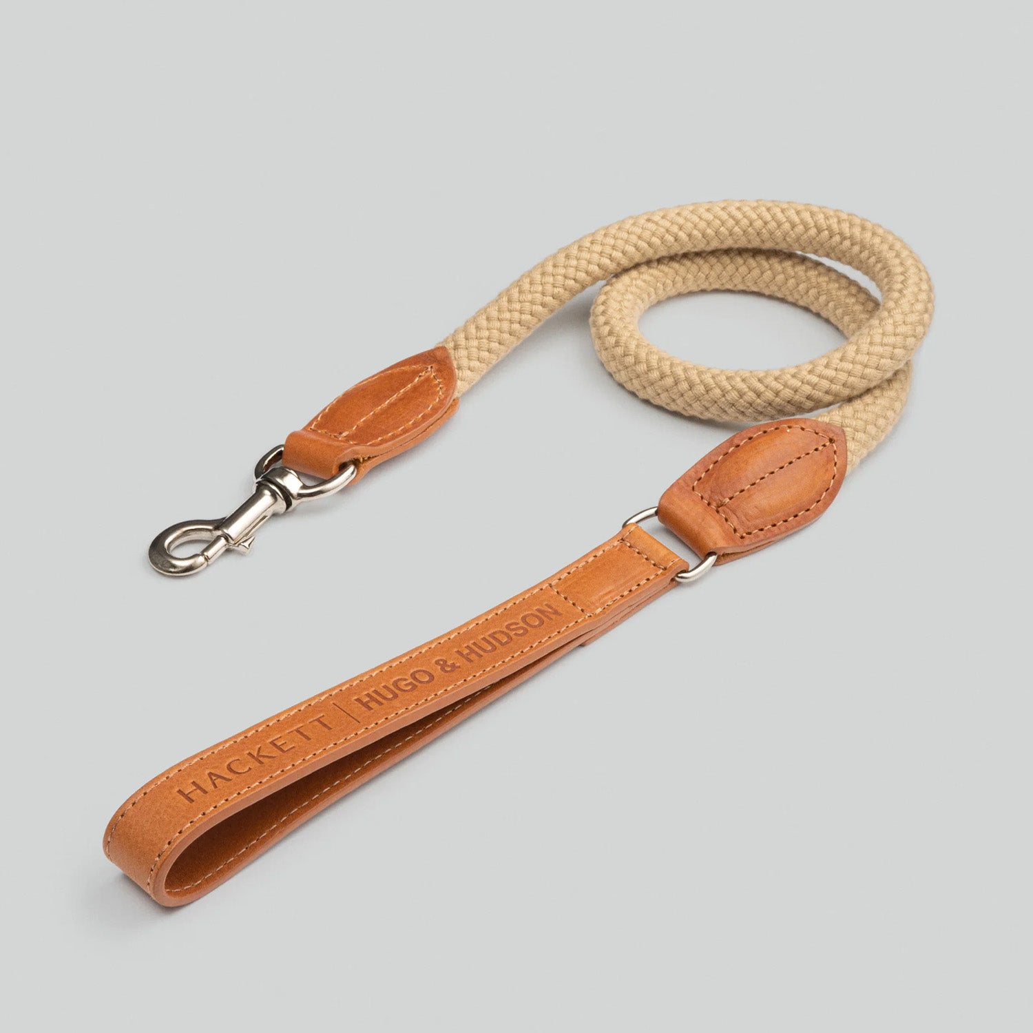 Hugo & Hudson X Hackett Natural Round Rope & Cognac Leather Dog Lead