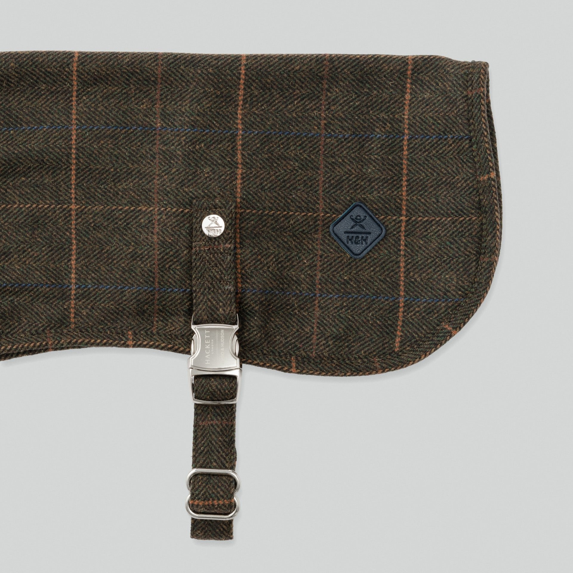 Hugo & Hudson X Hackett Dark Green Checked Herringbone Tweed Dog Jacket