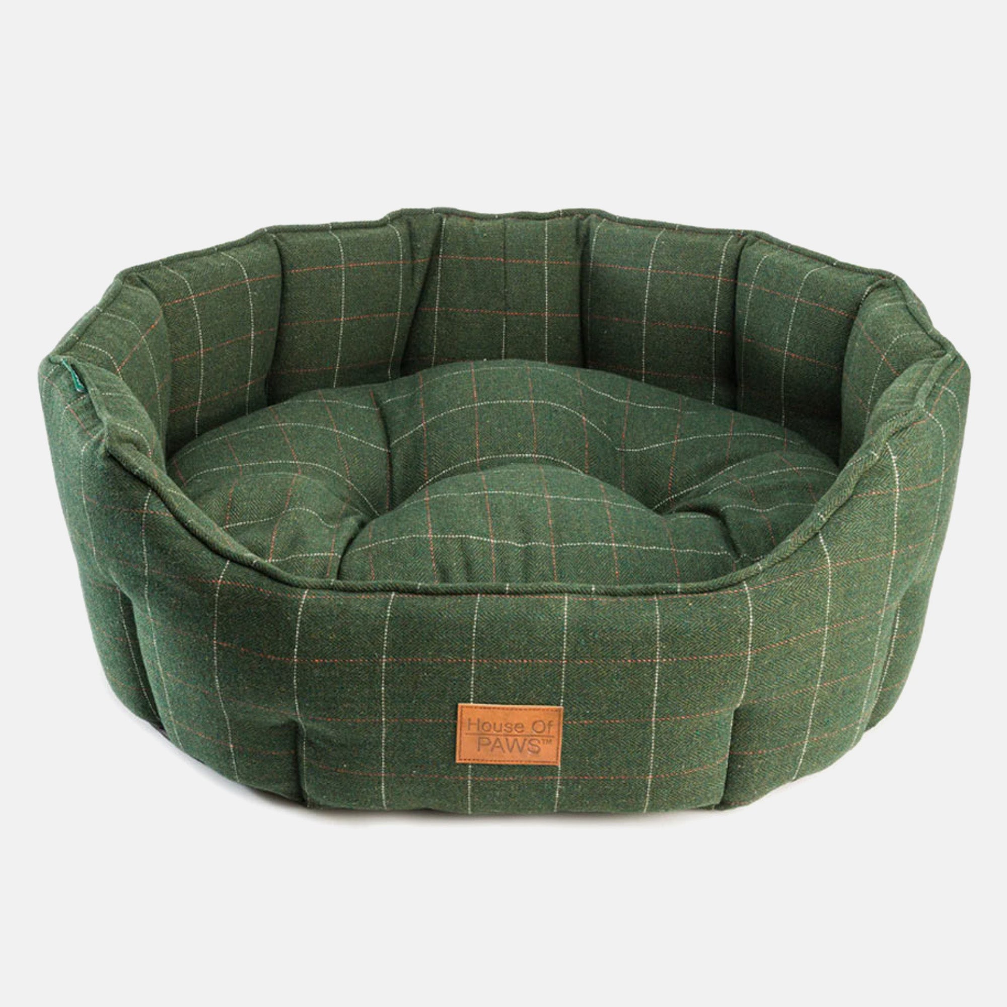 House Of Paws Green Check Tweed Oval Snuggle Dog Bed