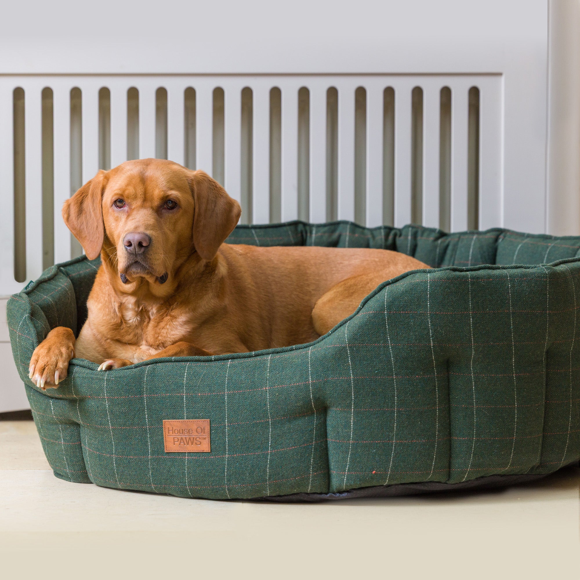 House Of Paws Green Check Tweed Oval Snuggle Dog Bed